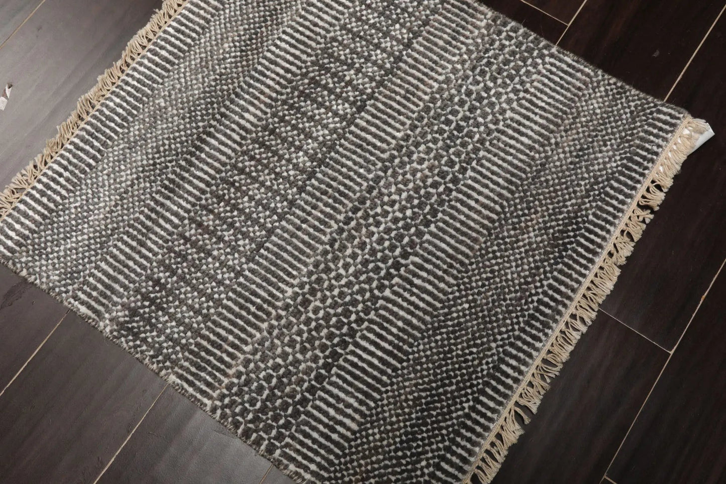 2'x2' Ivory Hand Knotted Tibetan Modern Wool and Bamboo Silk Oriental Area Rug-3