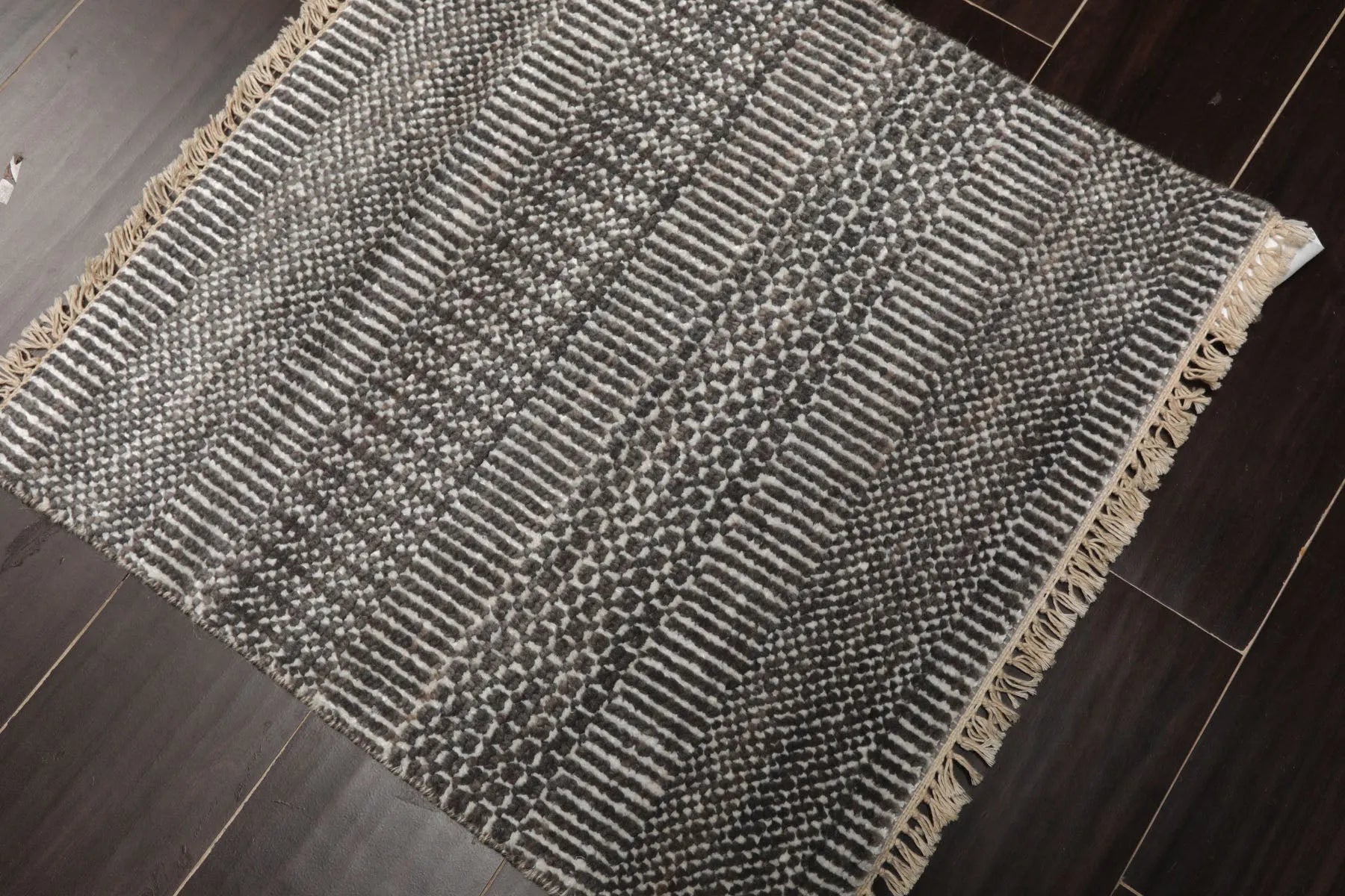 2'x2' Ivory Hand Knotted Tibetan Modern Wool and Bamboo Silk Oriental Area Rug-3