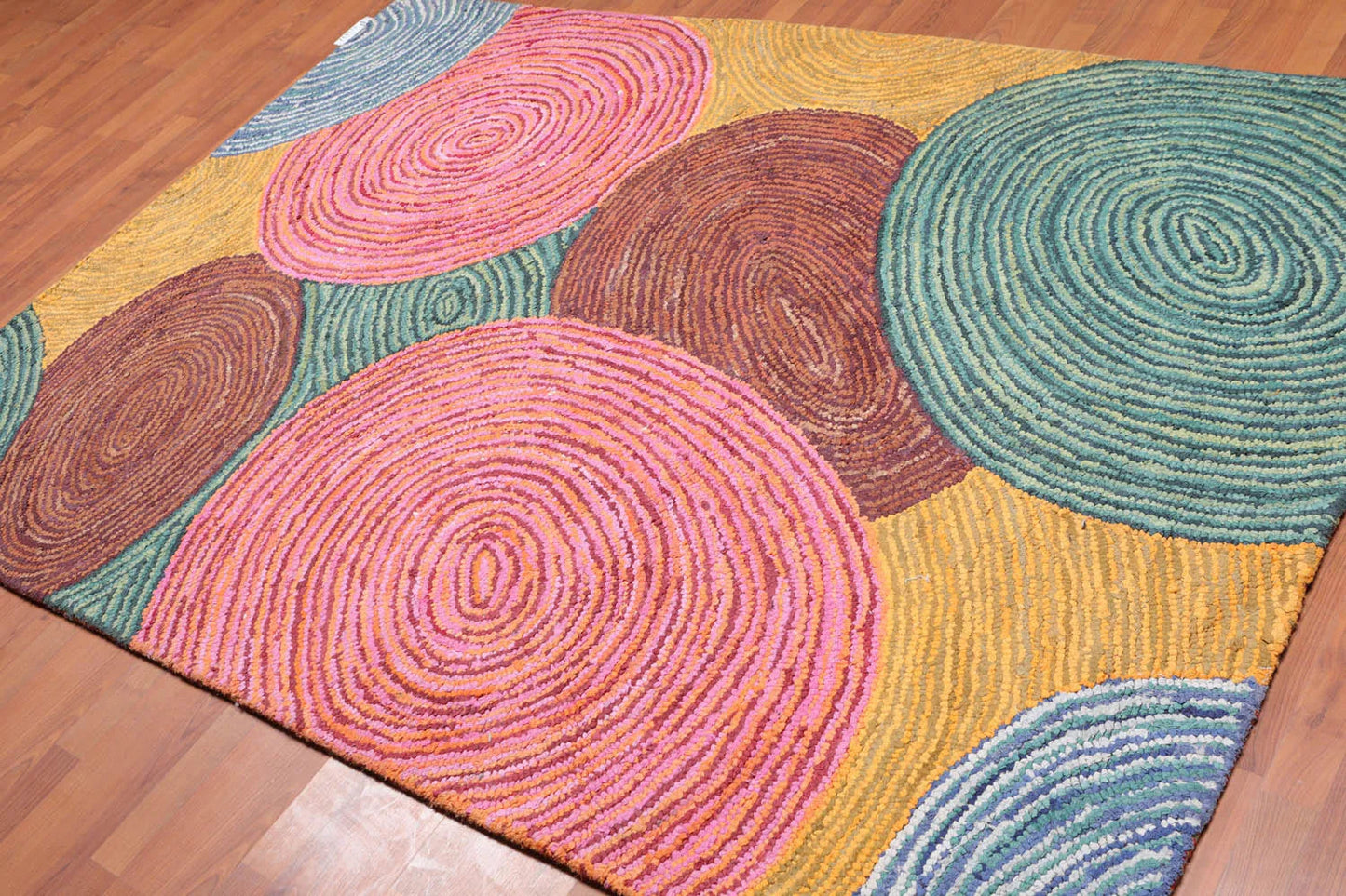 5' 4''x7' 6'' Hand Tufted Cotton Circle Medley Multi Color Cotton Area Rug  Oriental Area Rug Pink, Gold Color-2