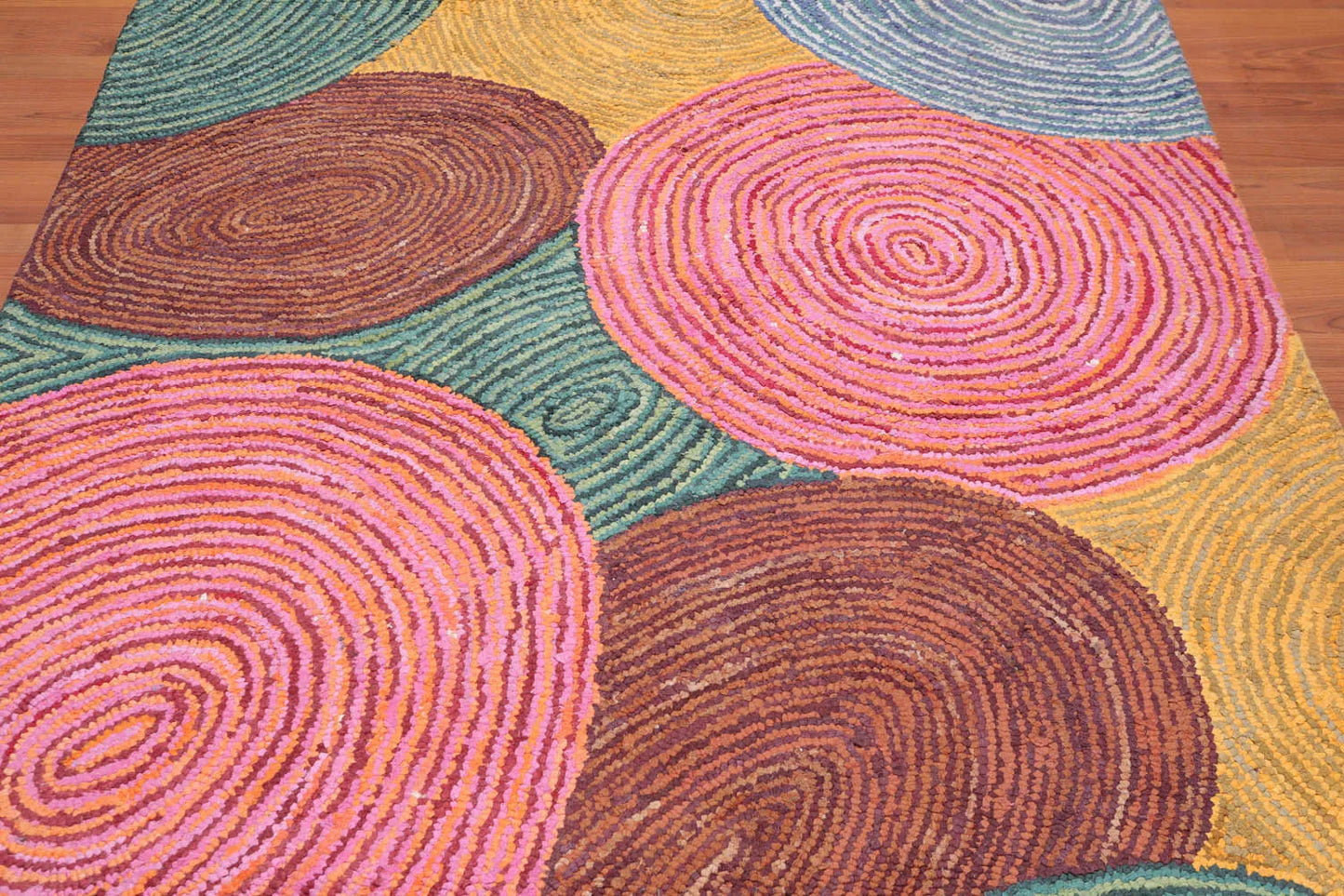 5' 4''x7' 6'' Hand Tufted Cotton Circle Medley Multi Color Cotton Area Rug  Oriental Area Rug Pink, Gold Color-4