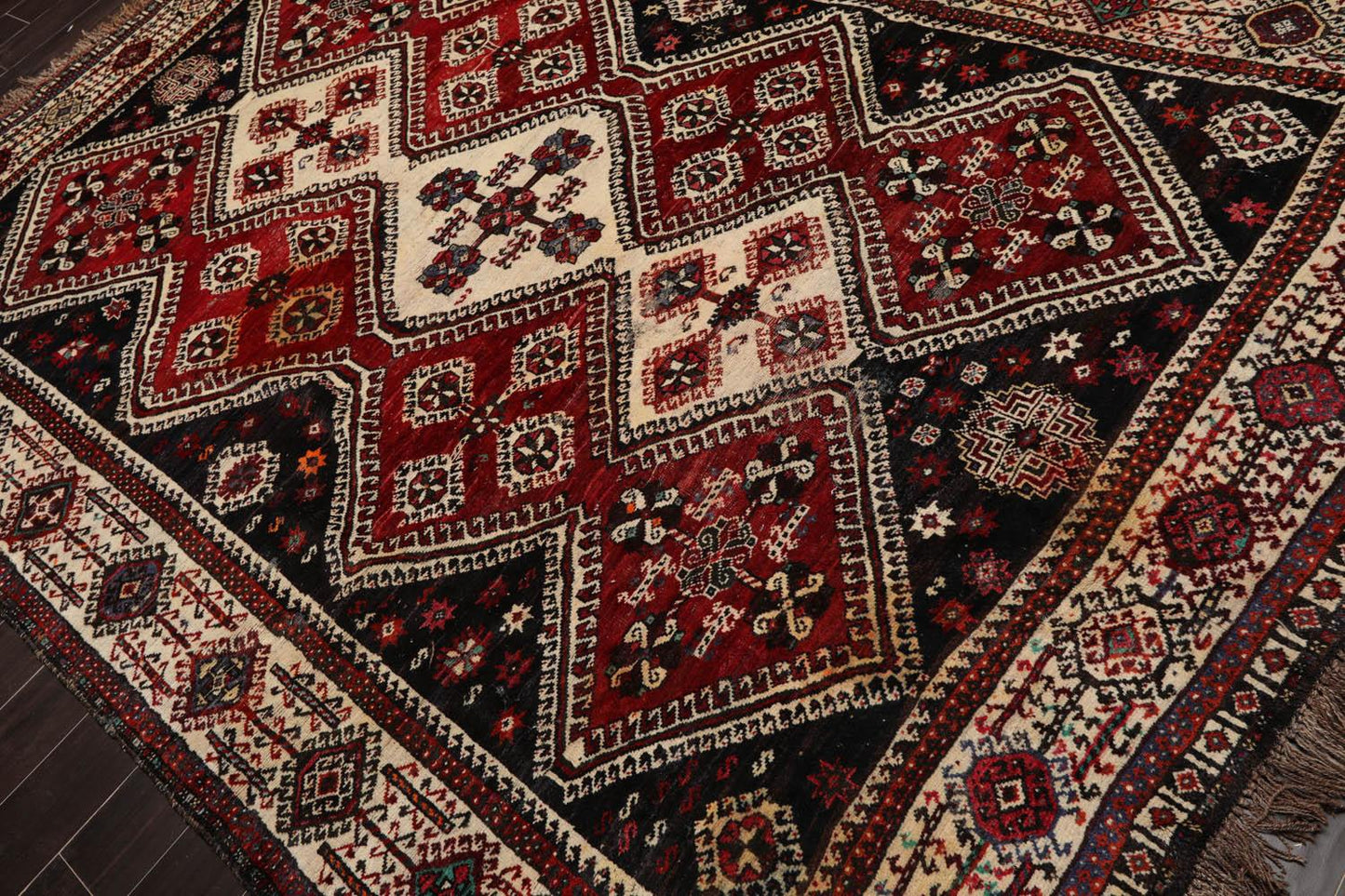 6'10" x 10'2" Authentic Vintage Shirraz Hand Knotted 100% Wool Area Rug Ivory-2