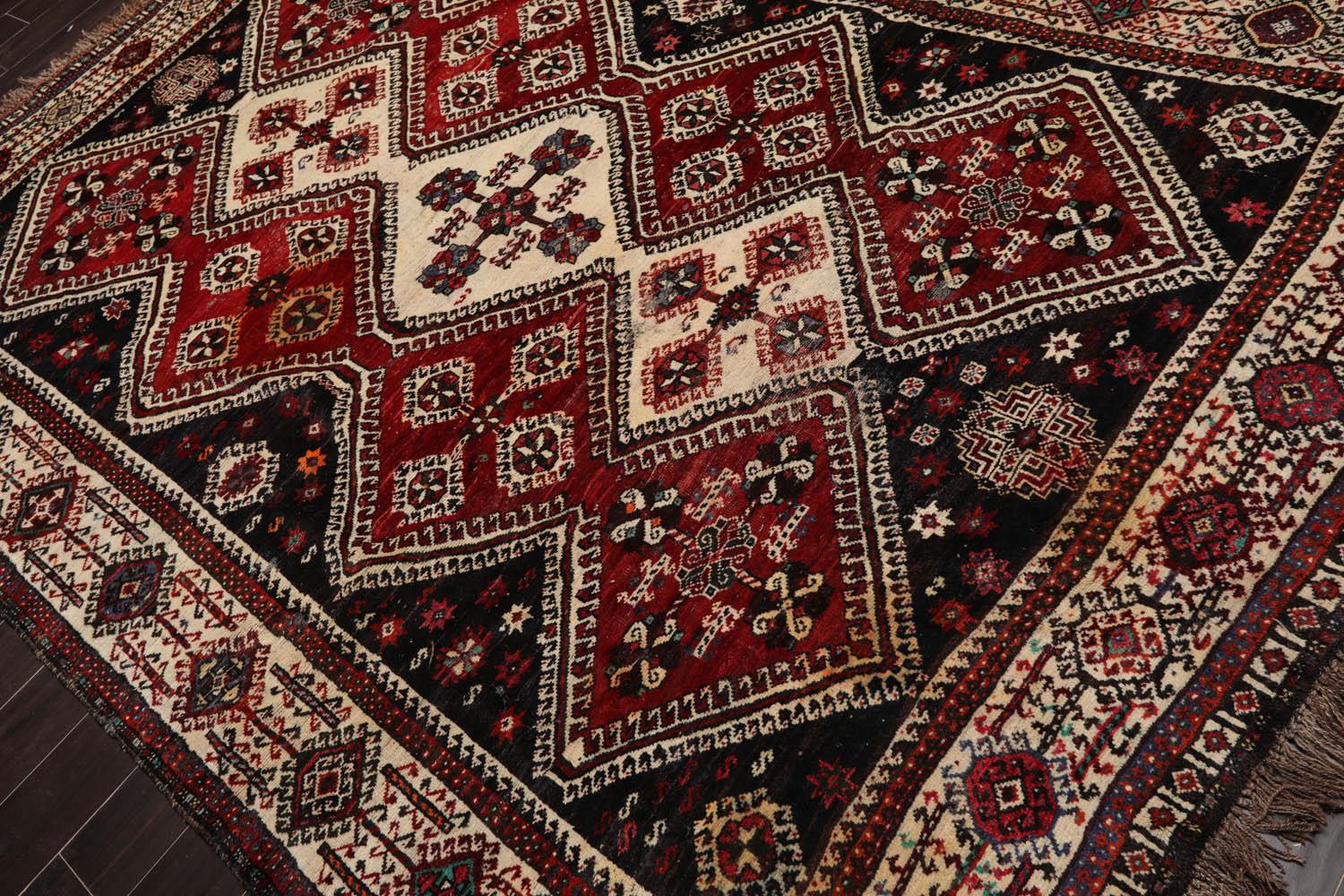 6'10" x 10'2" Authentic Vintage Shirraz Hand Knotted 100% Wool Area Rug Ivory-2