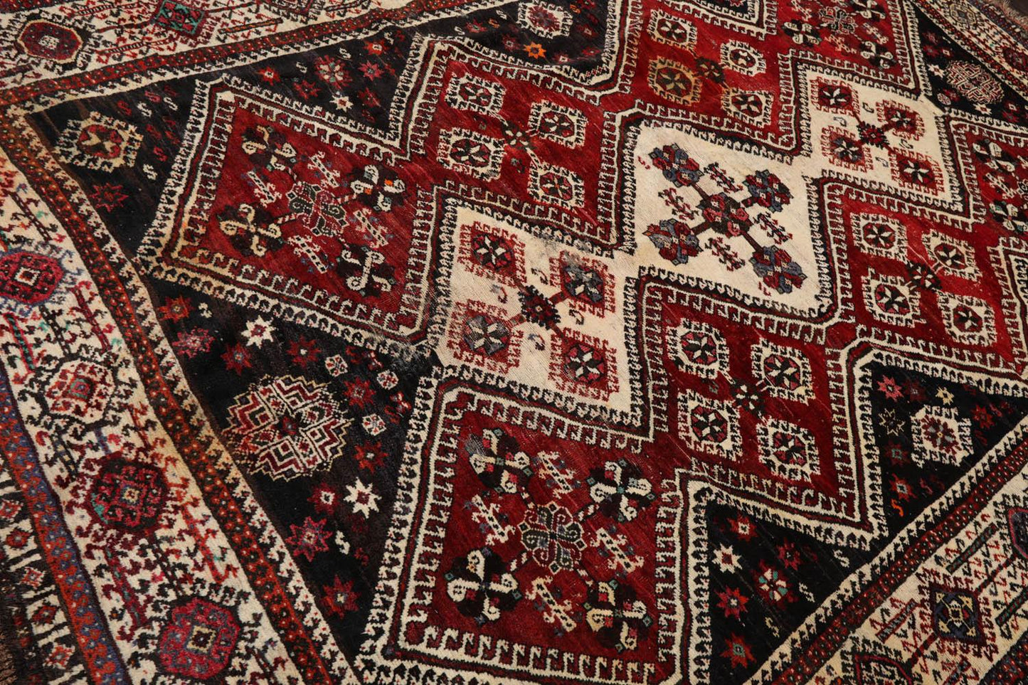 6'10" x 10'2" Authentic Vintage Shirraz Hand Knotted 100% Wool Area Rug Ivory-3