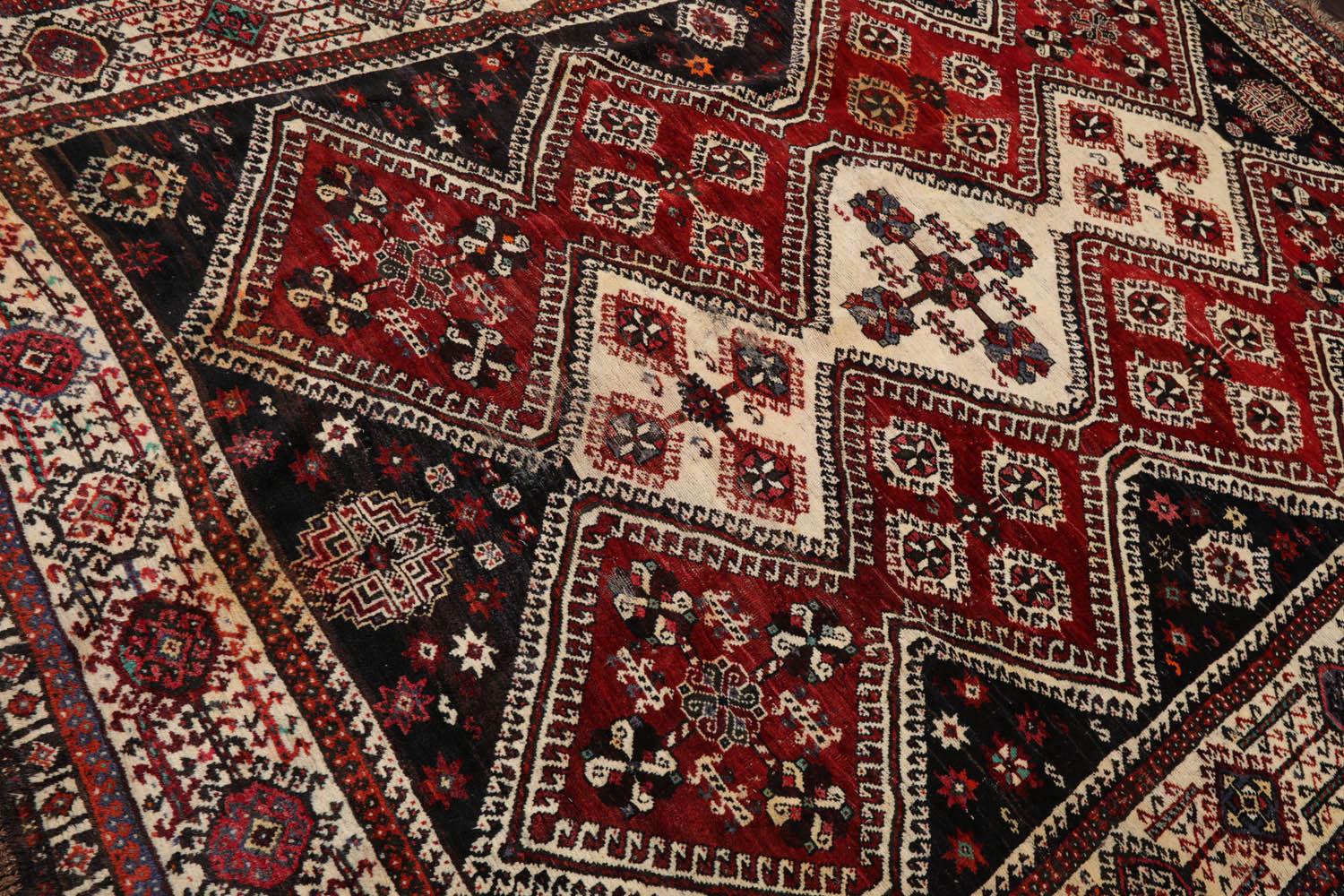 6'10" x 10'2" Authentic Vintage Shirraz Hand Knotted 100% Wool Area Rug Ivory-3