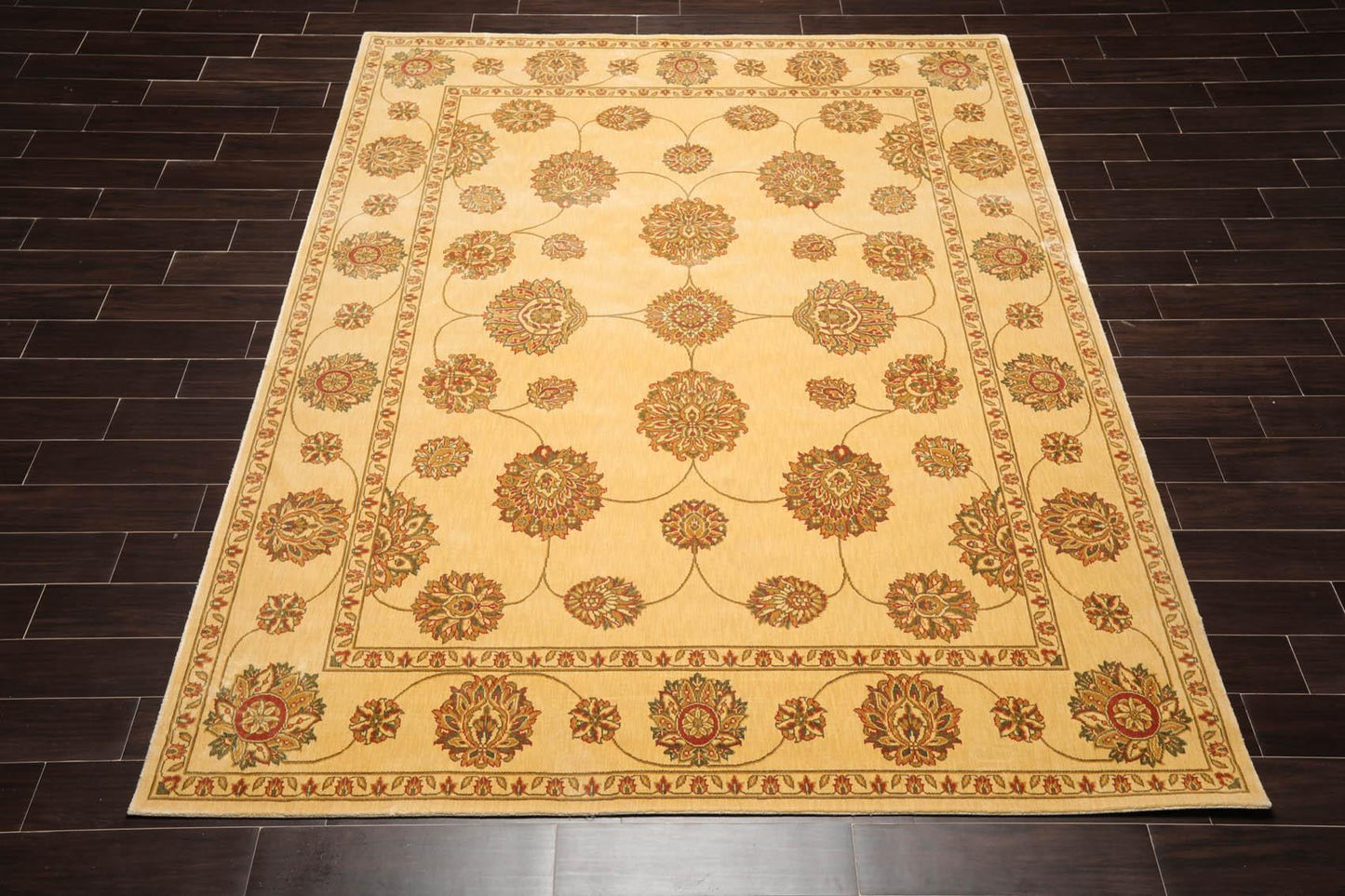7'6" x 9'6" Machine Made 100% Wool Oriental Area Rug Champagne, Green-1