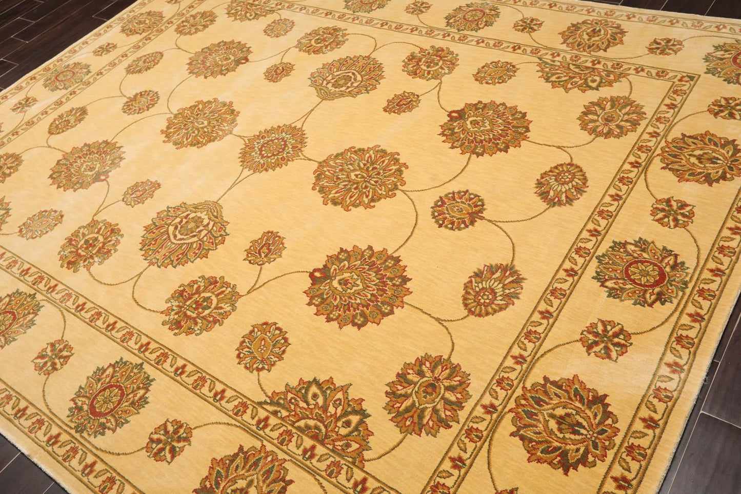 7'6" x 9'6" Machine Made 100% Wool Oriental Area Rug Champagne, Green-2