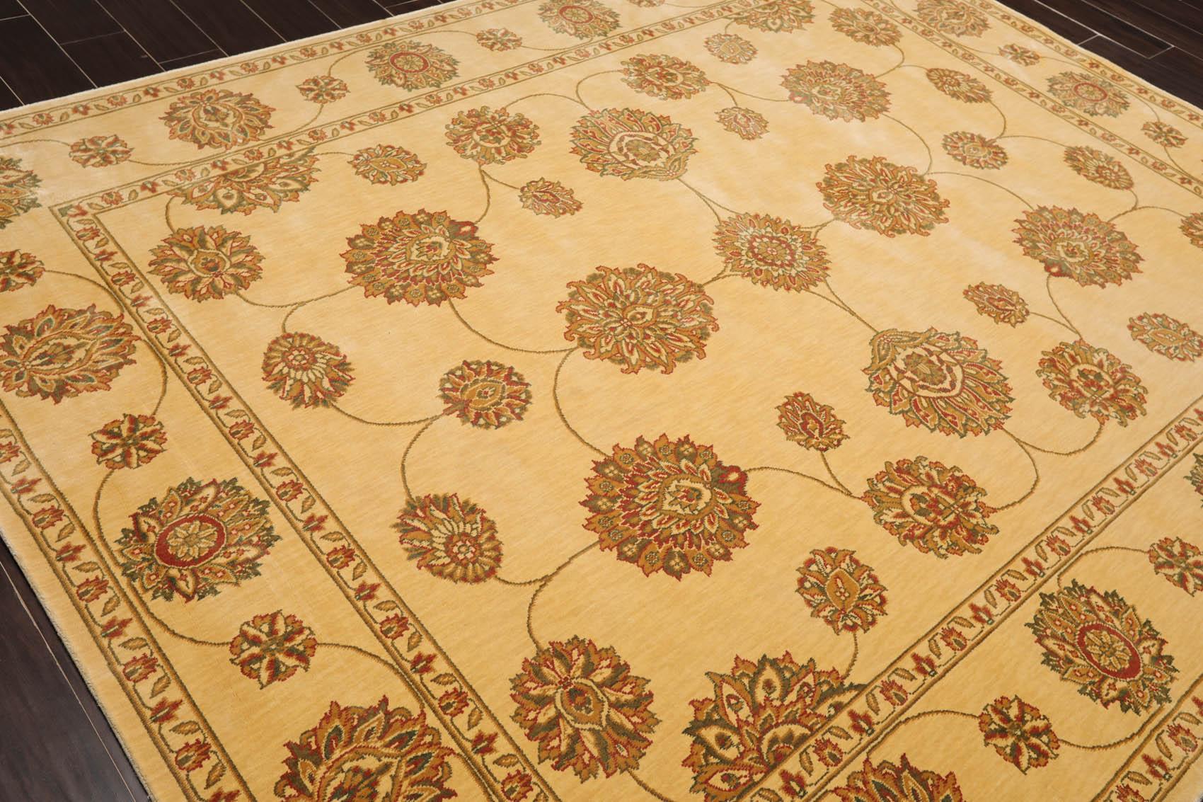7'6" x 9'6" Machine Made 100% Wool Oriental Area Rug Champagne, Green-3