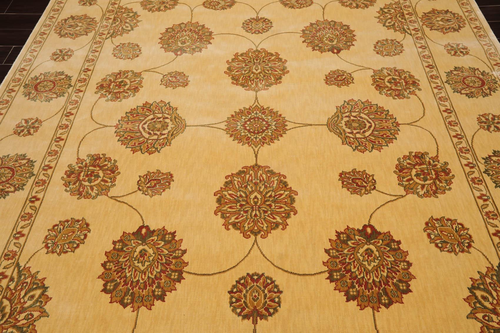 7'6" x 9'6" Machine Made 100% Wool Oriental Area Rug Champagne, Green-4