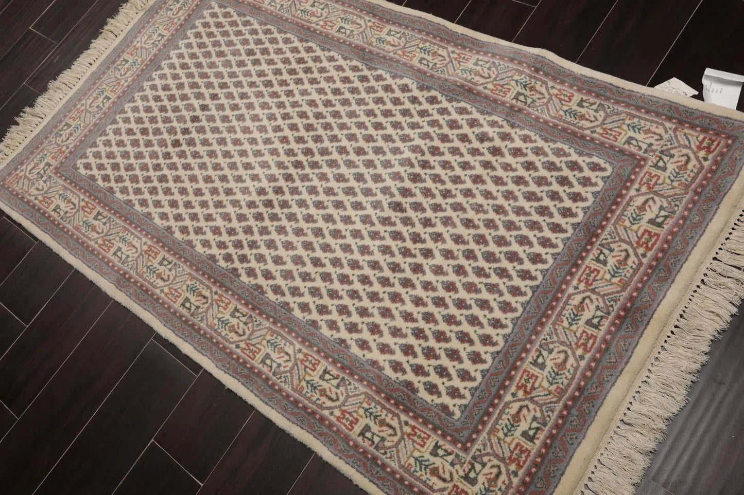 Paisley Boteh Hand Knotted Wool Traditional Oriental Area Rug Cream 3'x5'11''-1