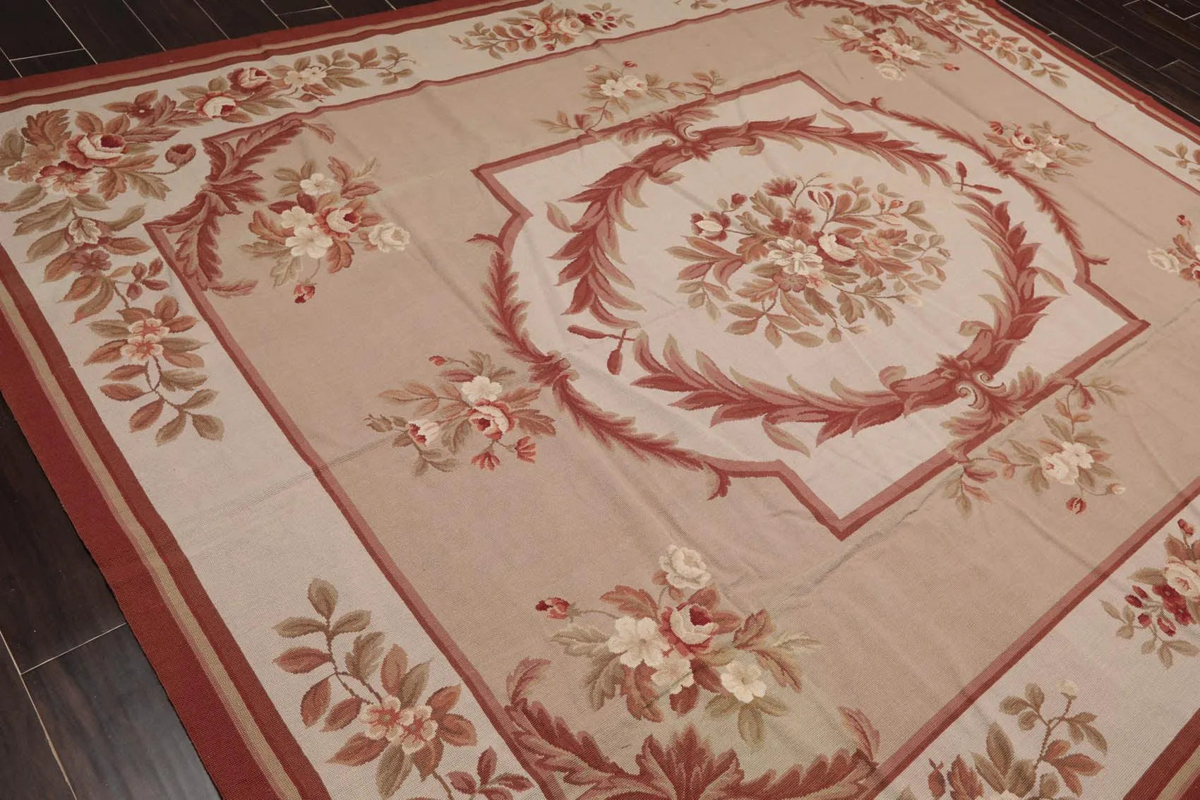 8' x 10' Hand Woven Wool French Aubusson Flatweave Area Rug Taupe-3