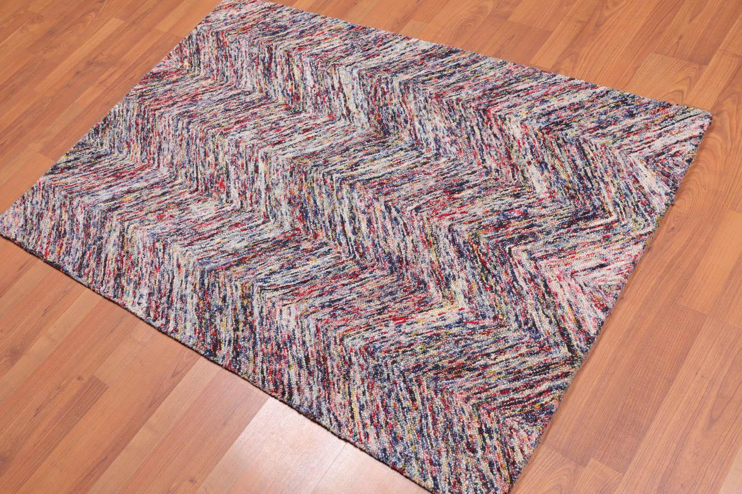 3'4" x 5' Handmade Zig Zag Medley Wool Loop Pile Area Rug Contemporary Multi-0