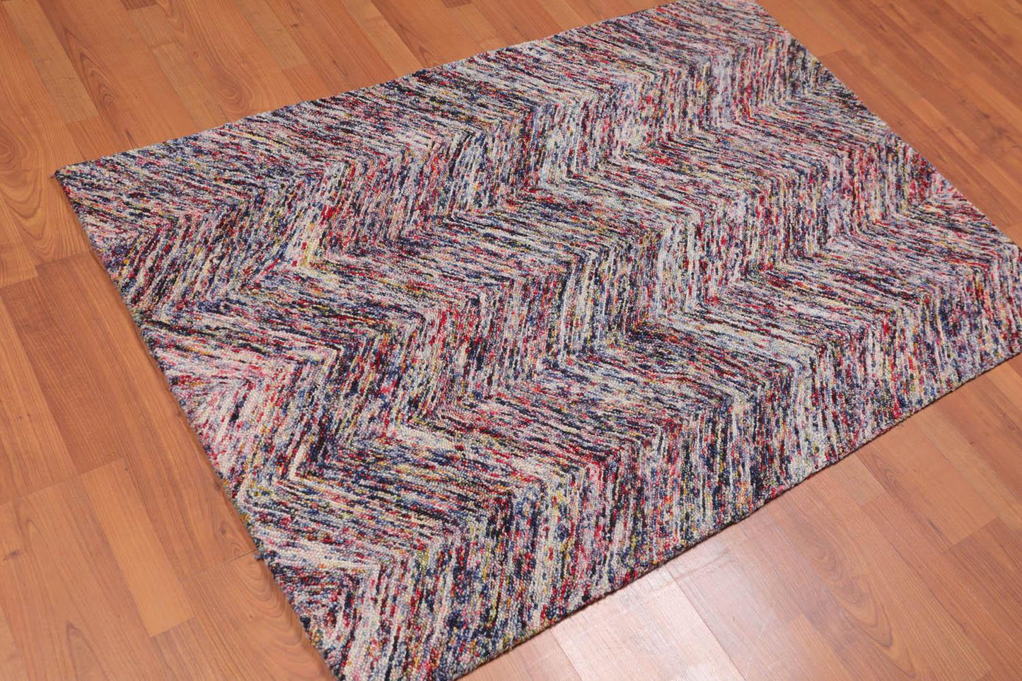 3'4" x 5' Handmade Zig Zag Medley Wool Loop Pile Area Rug Contemporary Multi-1