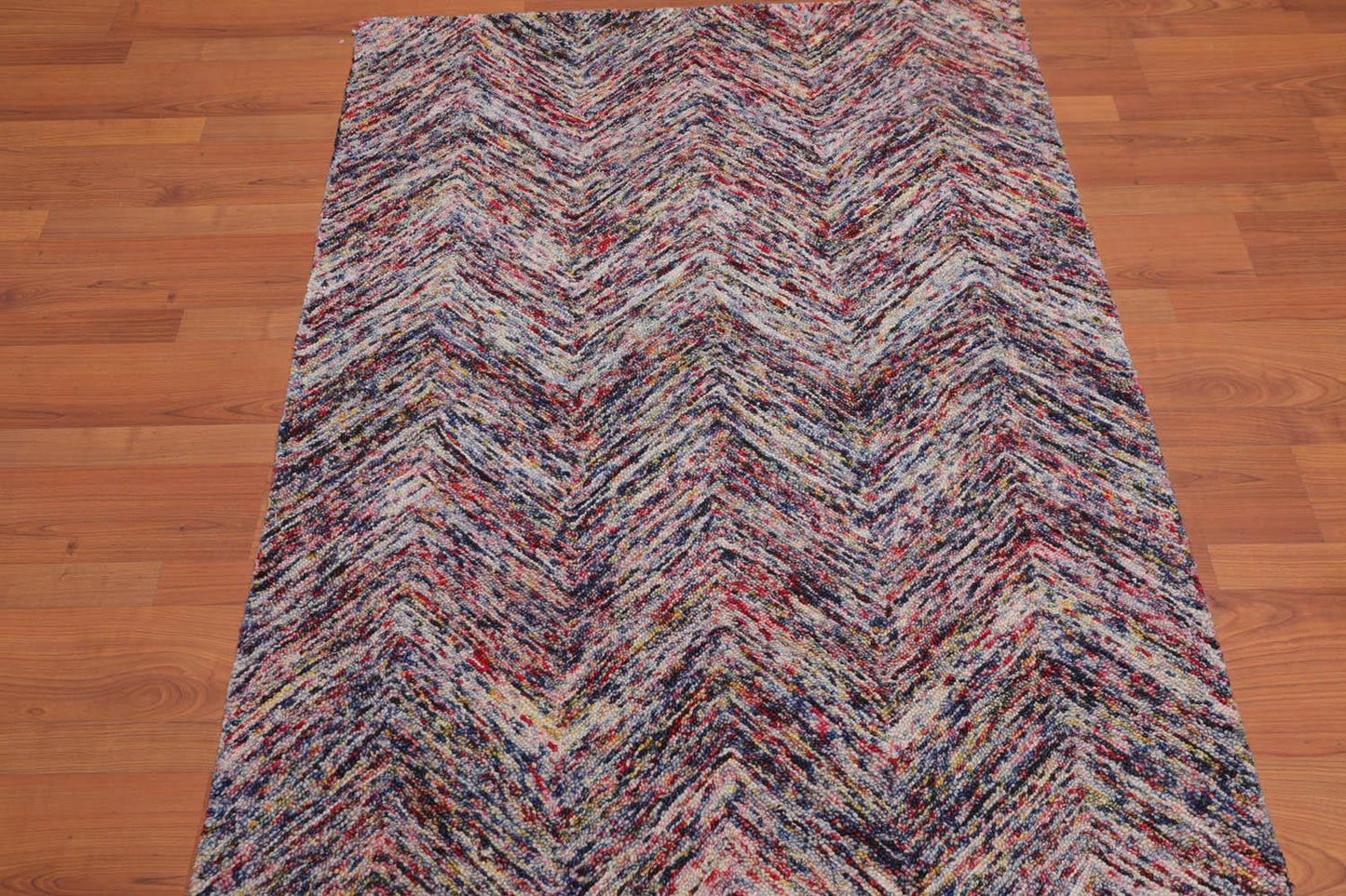 3'4" x 5' Handmade Zig Zag Medley Wool Loop Pile Area Rug Contemporary Multi-2