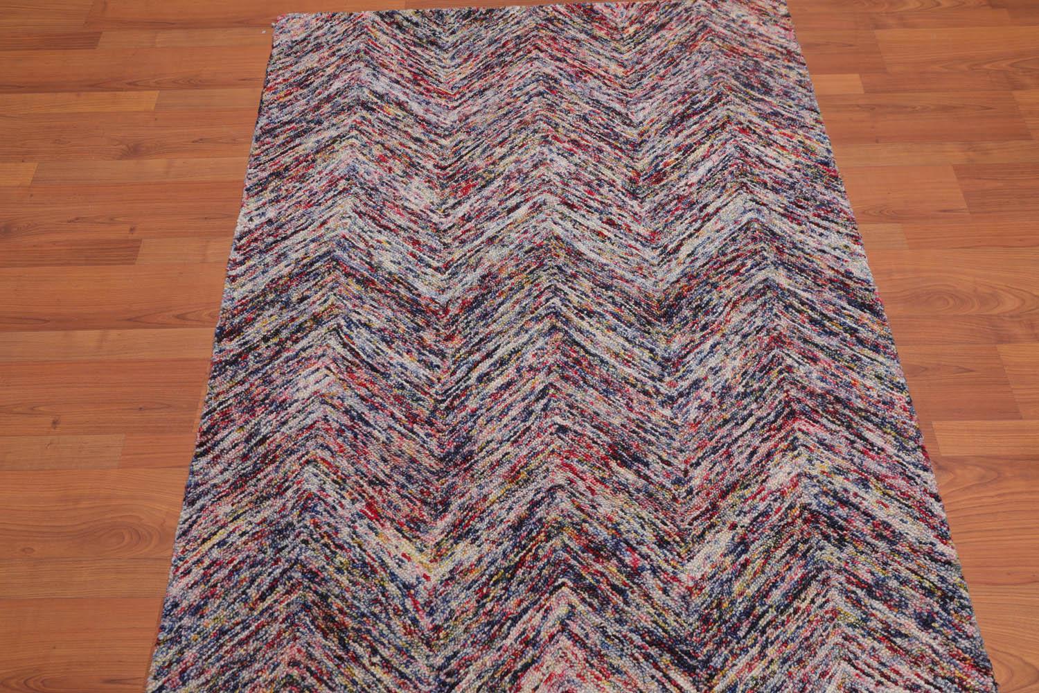 3'4" x 5' Handmade Zig Zag Medley Wool Loop Pile Area Rug Contemporary Multi-2