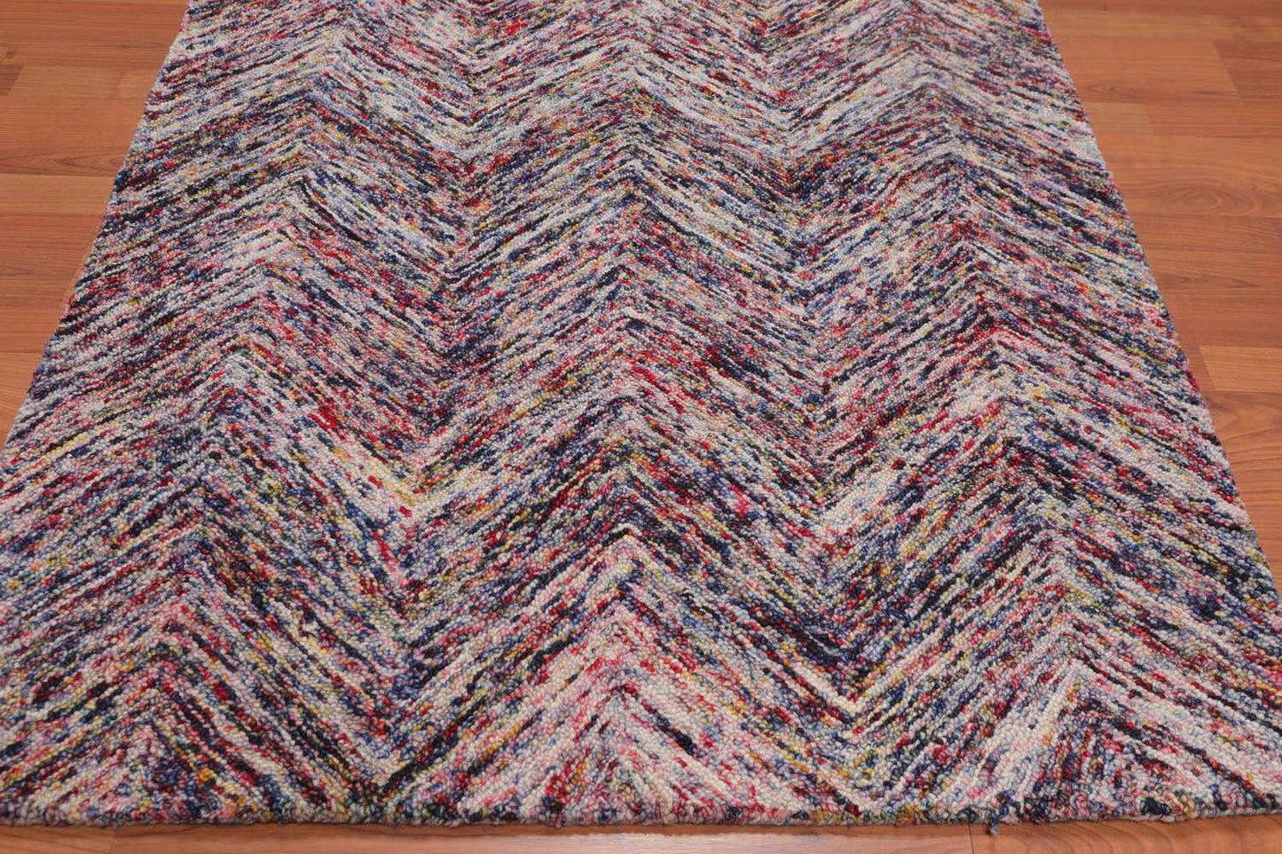 3'4" x 5' Handmade Zig Zag Medley Wool Loop Pile Area Rug Contemporary Multi-3