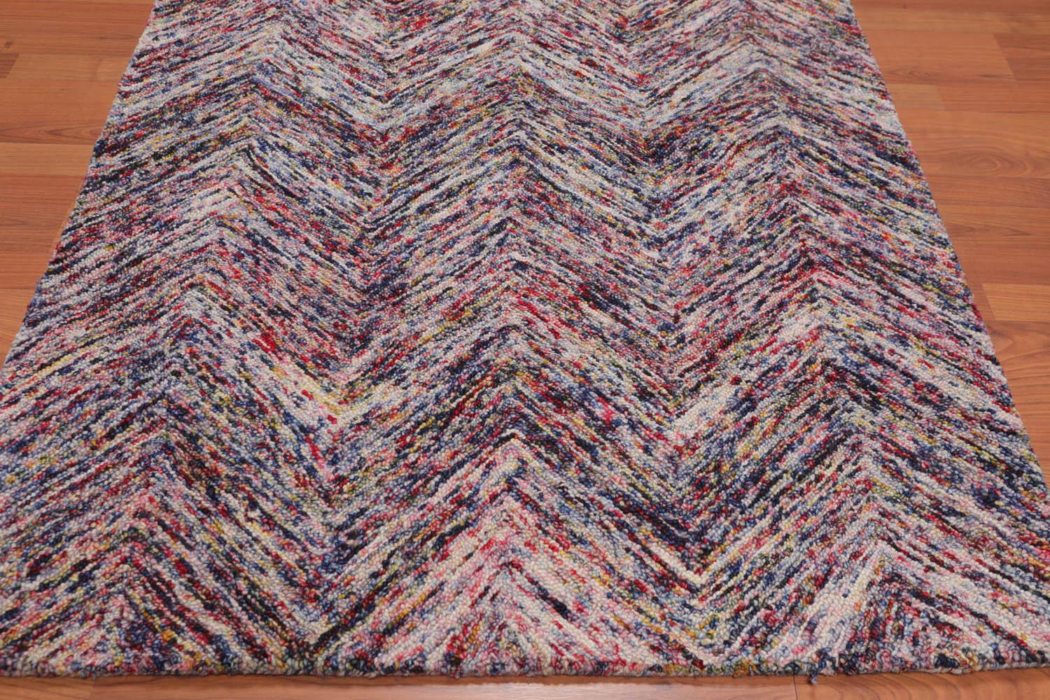 3'4" x 5' Handmade Zig Zag Medley Wool Loop Pile Area Rug Contemporary Multi-3