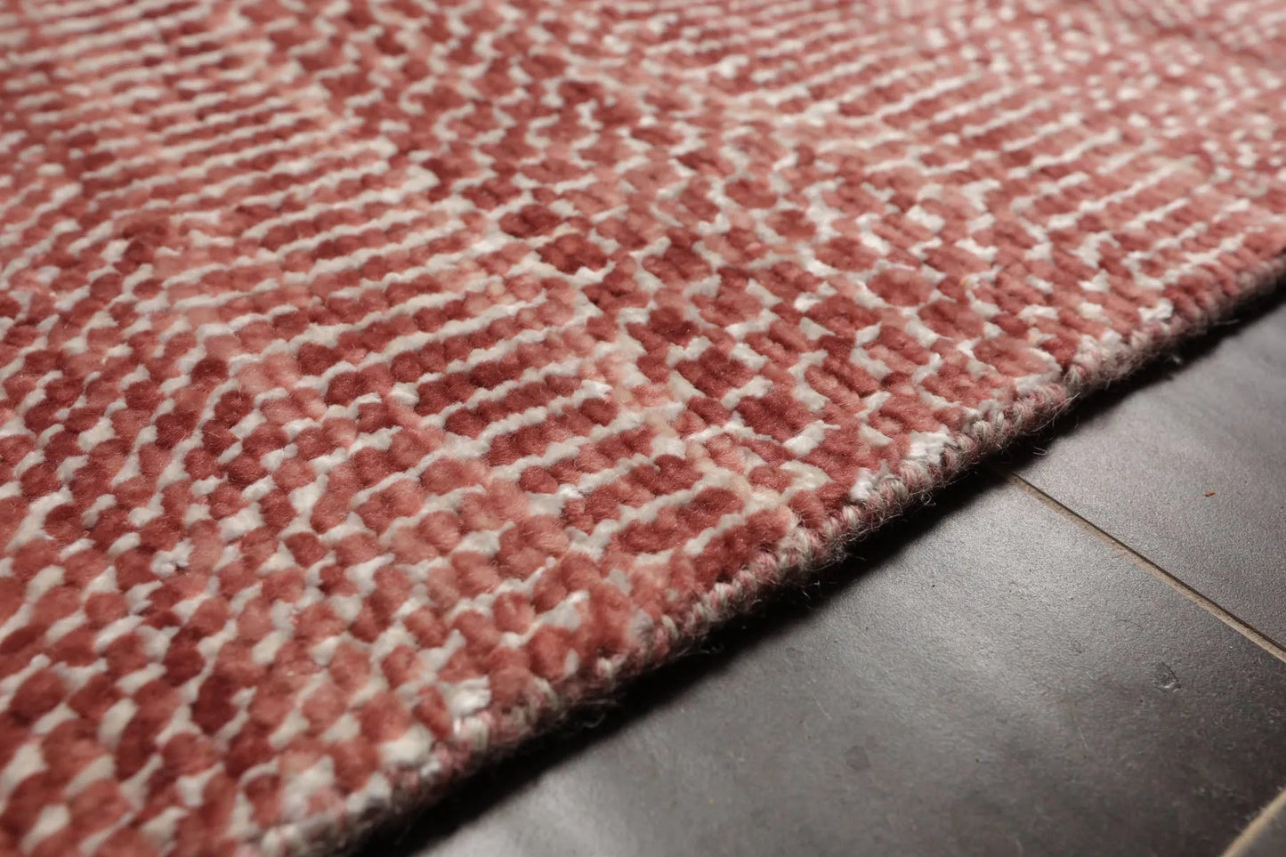 LoomBloom Multi Sizes Raspberry Hand Knotted Contemporary  Tibetan Geometric Wool & Bamboo Silk  Oriental Area Rug-2