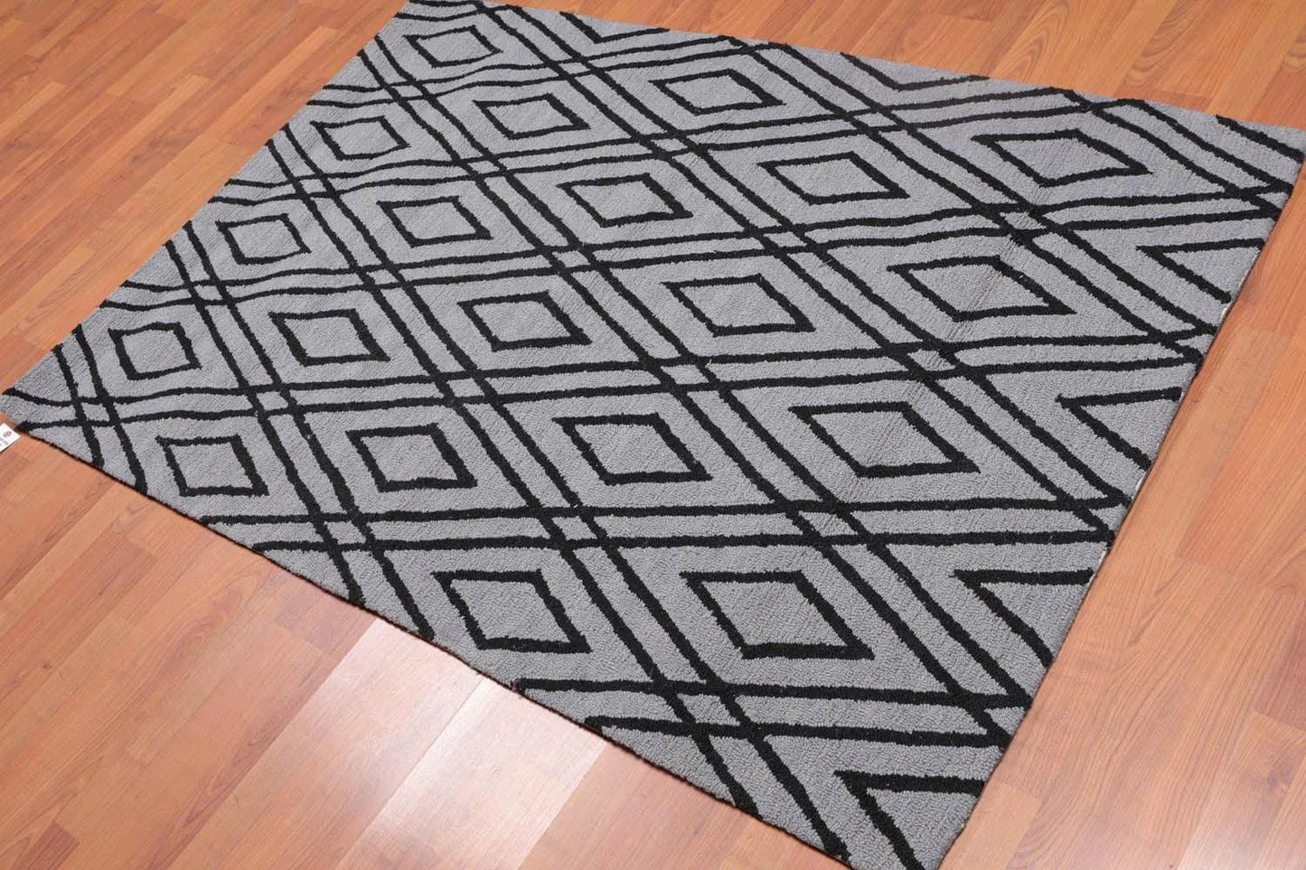 4' x 6' Handmade Loop Pile Diamond Wool Oriental Area rug Contemporary Gray-0