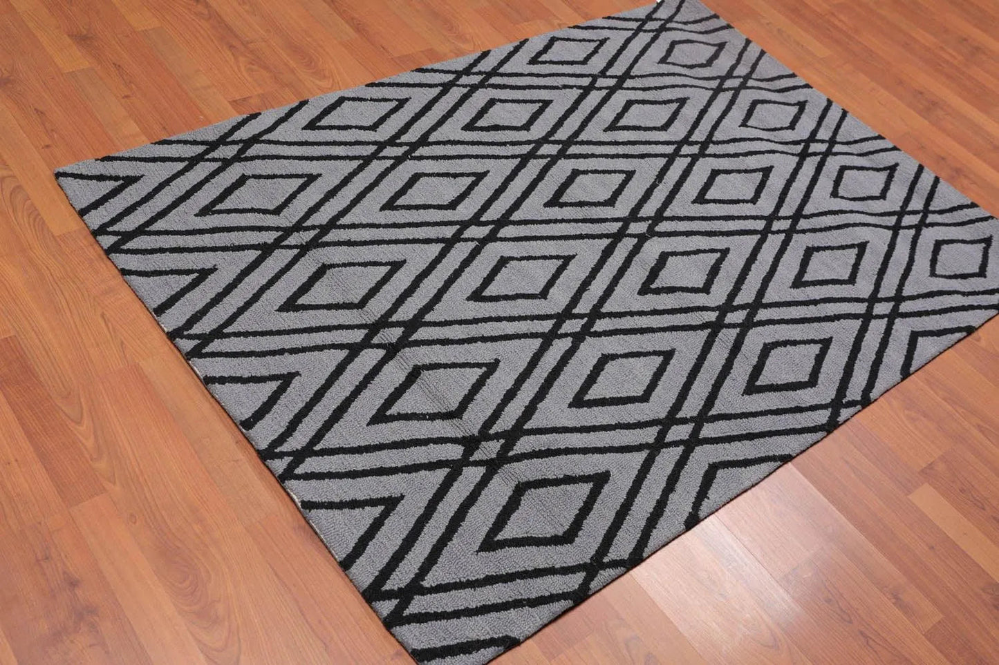 4' x 6' Handmade Loop Pile Diamond Wool Oriental Area rug Contemporary Gray-1