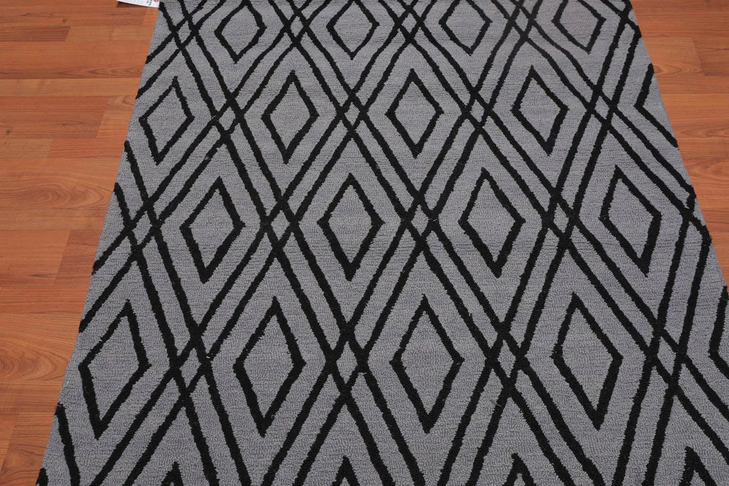 4' x 6' Handmade Loop Pile Diamond Wool Oriental Area rug Contemporary Gray-2