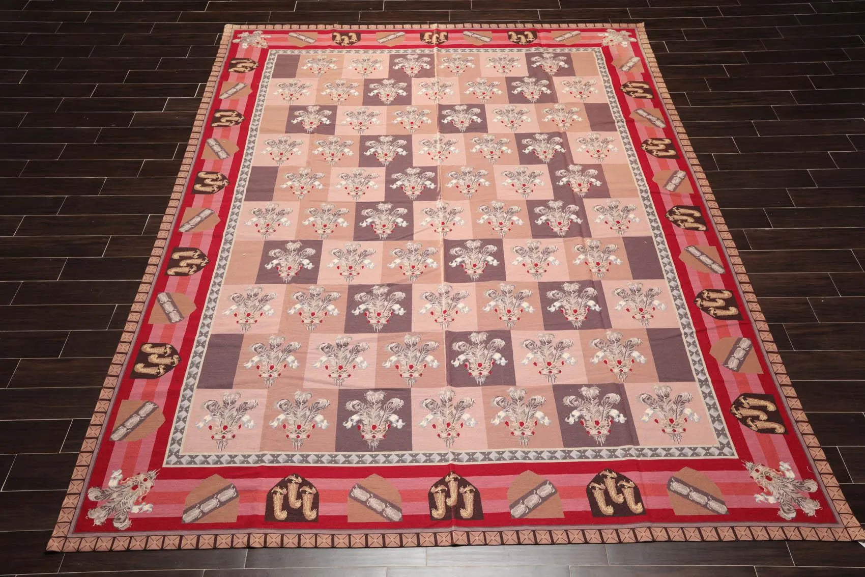9' x 12' Hand Woven Wool French Aubusson Flatweave Area Rug Rose-1