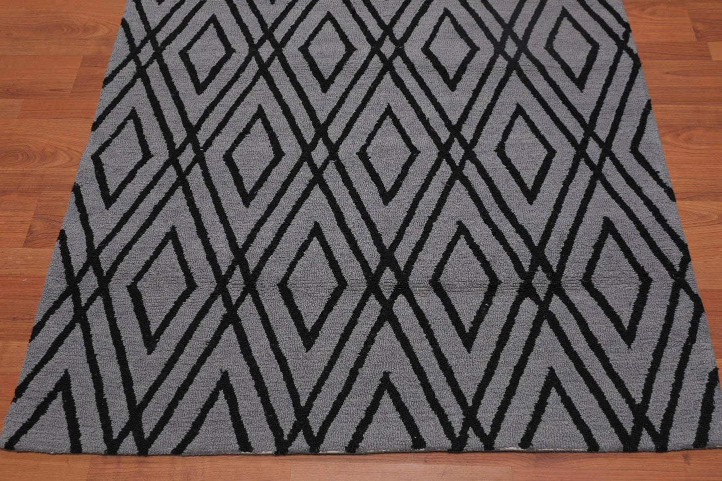 4' x 6' Handmade Loop Pile Diamond Wool Oriental Area rug Contemporary Gray-3
