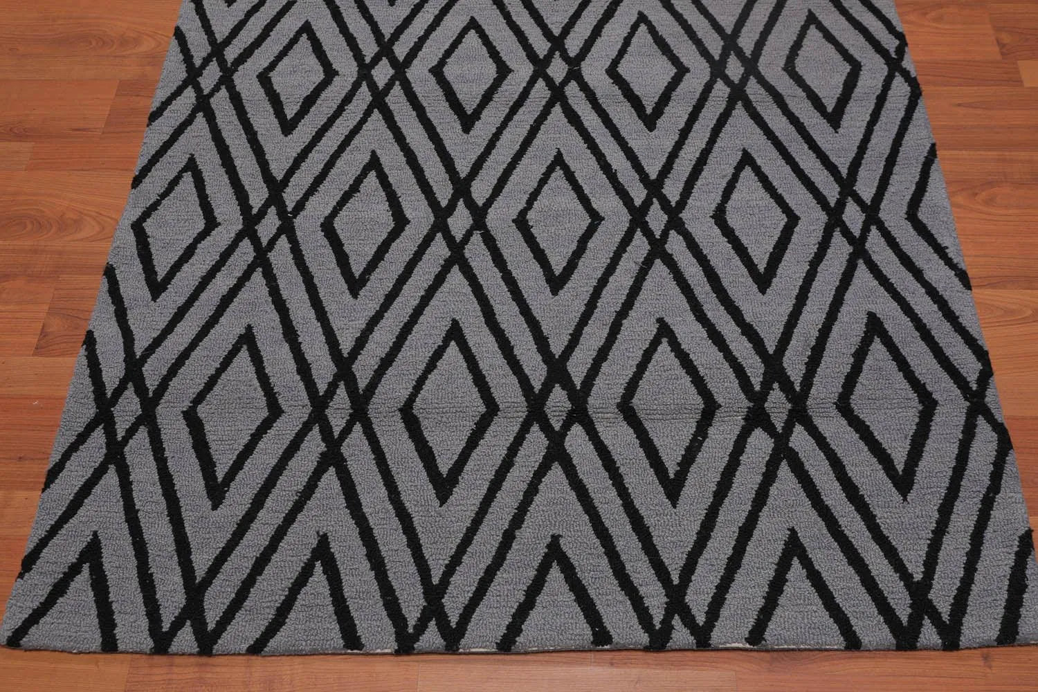 4' x 6' Handmade Loop Pile Diamond Wool Oriental Area rug Contemporary Gray-3
