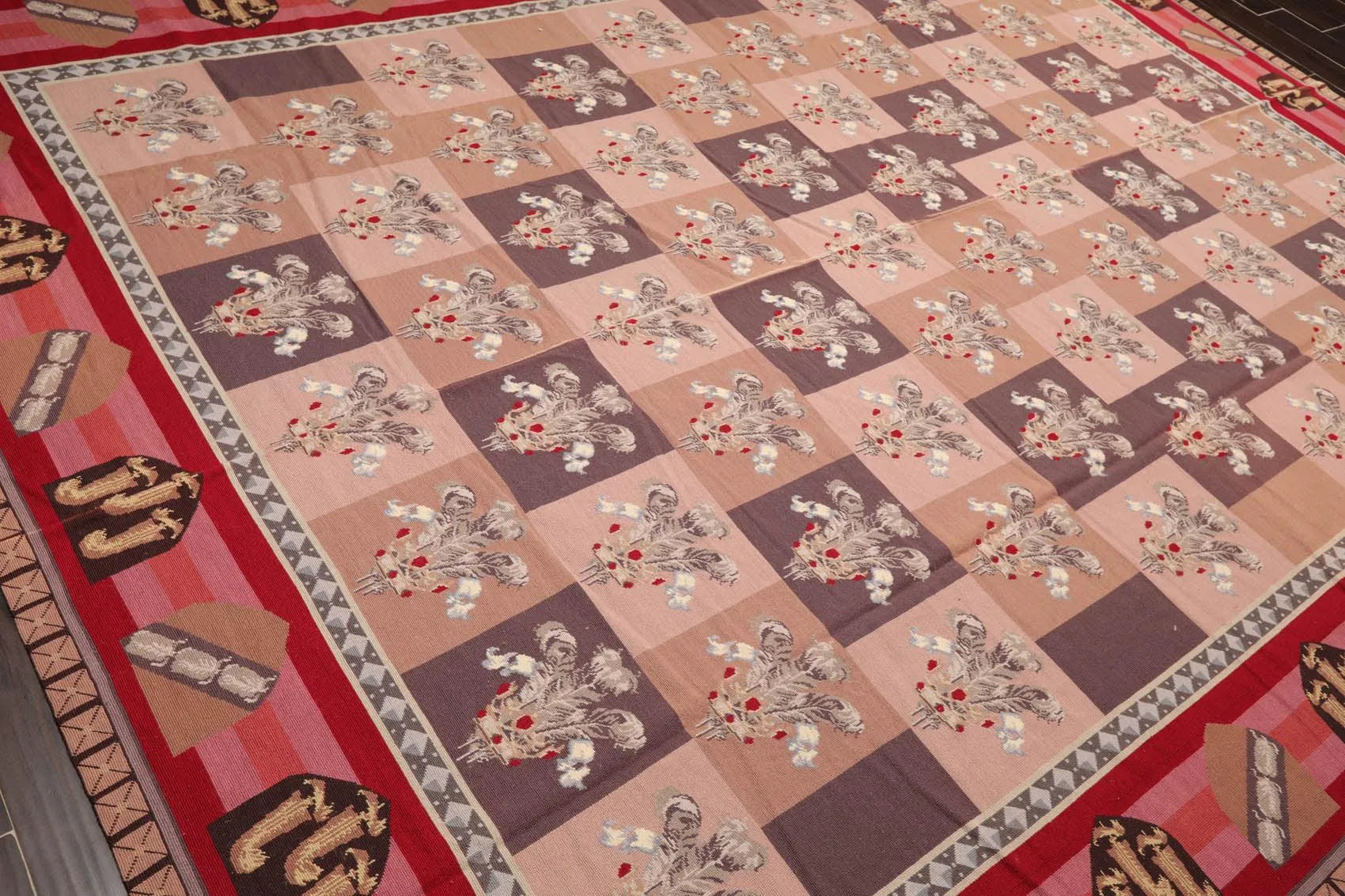 9' x 12' Hand Woven Wool French Aubusson Flatweave Area Rug Rose-3