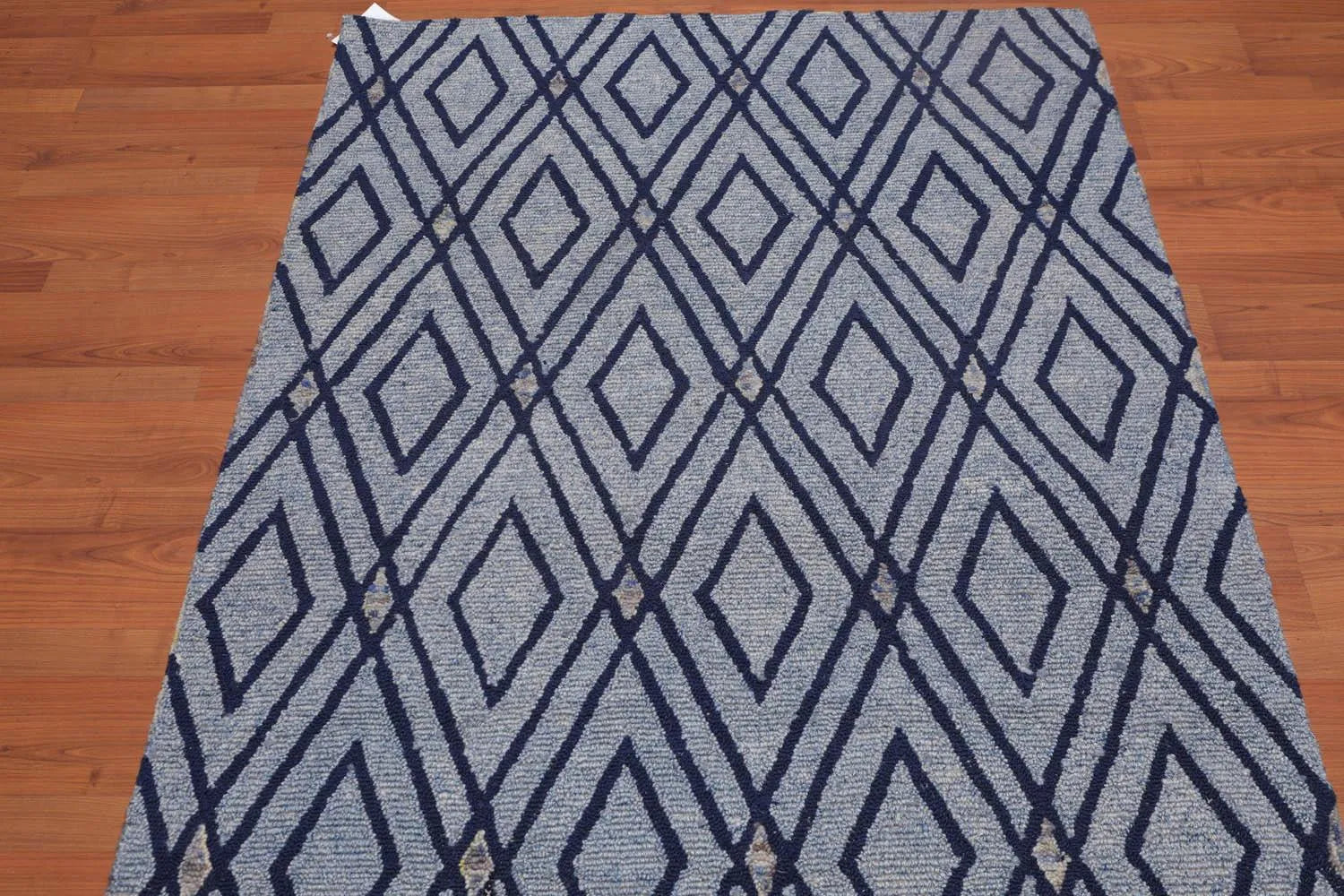4' x 6' Handmade Loop Pile Diamond Wool Oriental Area rug Contemporary Blue-2