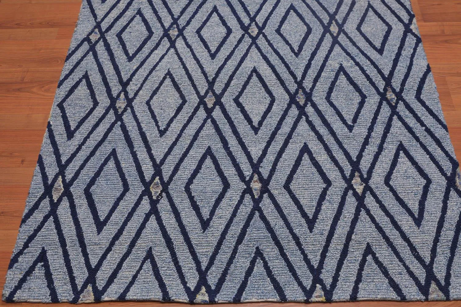 4' x 6' Handmade Loop Pile Diamond Wool Oriental Area rug Contemporary Blue-3