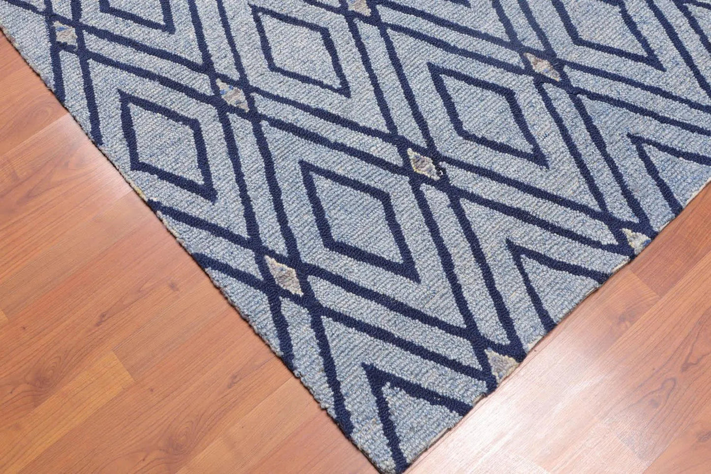 4' x 6' Handmade Loop Pile Diamond Wool Oriental Area rug Contemporary Blue-4