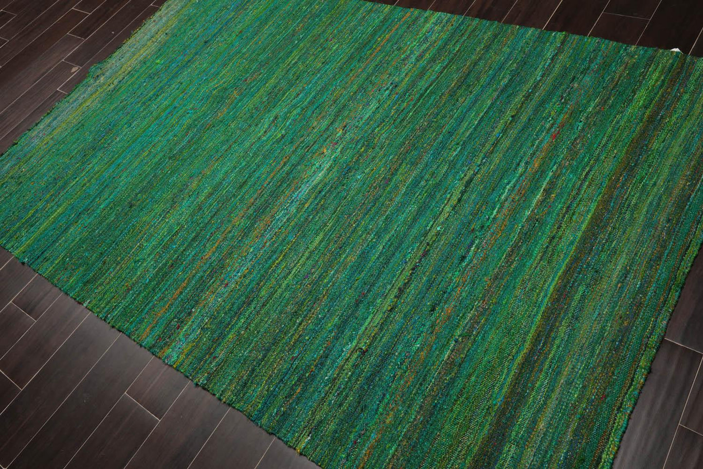 5' x 7'6" Hand Woven 100% Raw Silk Kilim Modern Oriental Area Rug Emerald-1