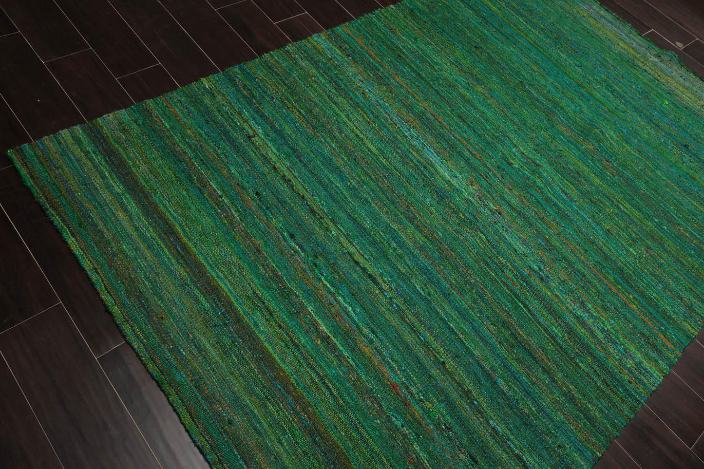 5' x 7'6" Hand Woven 100% Raw Silk Kilim Modern Oriental Area Rug Emerald-2