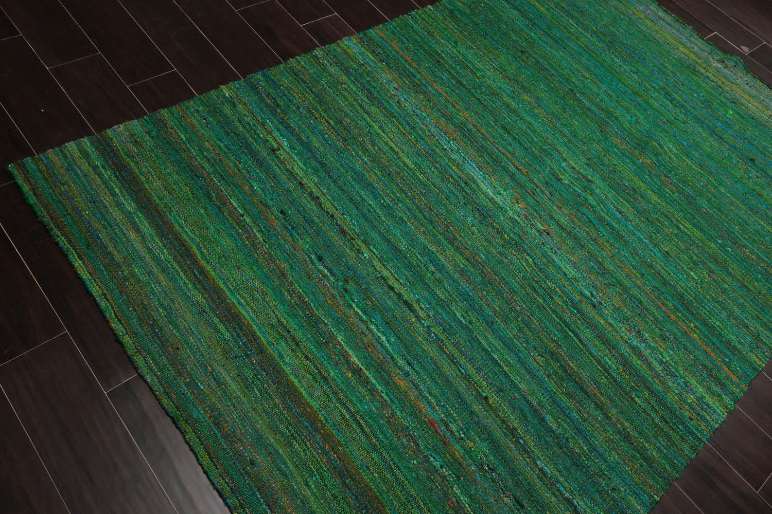 5' x 7'6" Hand Woven 100% Raw Silk Kilim Modern Oriental Area Rug Emerald-2