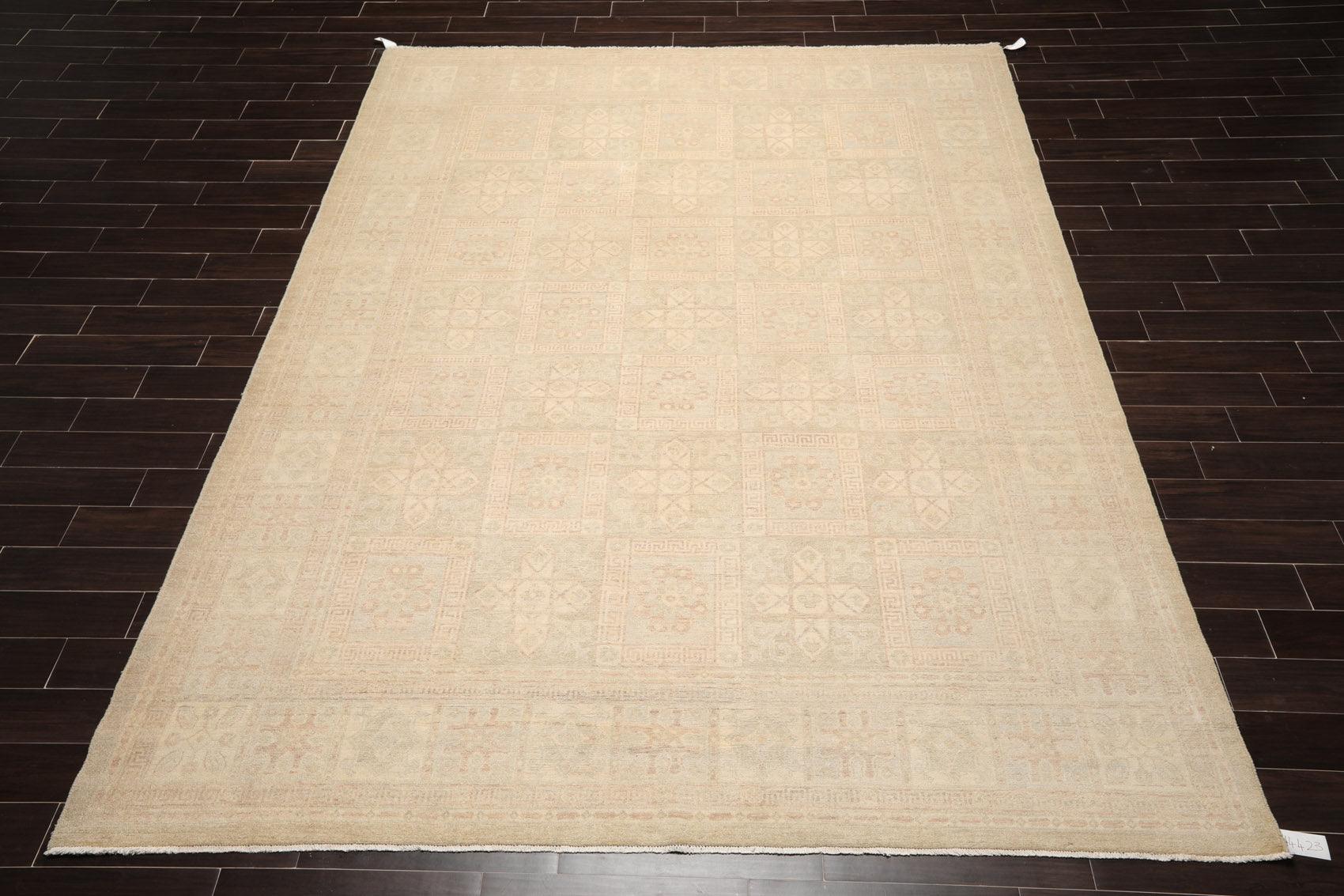 Muted 9'3" x 11'10" Hand Knotted 100% Wool Super fine Peshawar Area Rug Beige-1