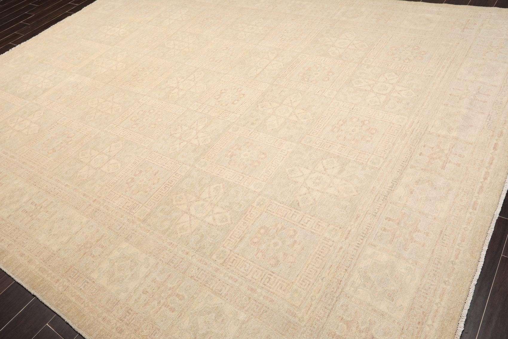 Muted 9'3" x 11'10" Hand Knotted 100% Wool Super fine Peshawar Area Rug Beige-2