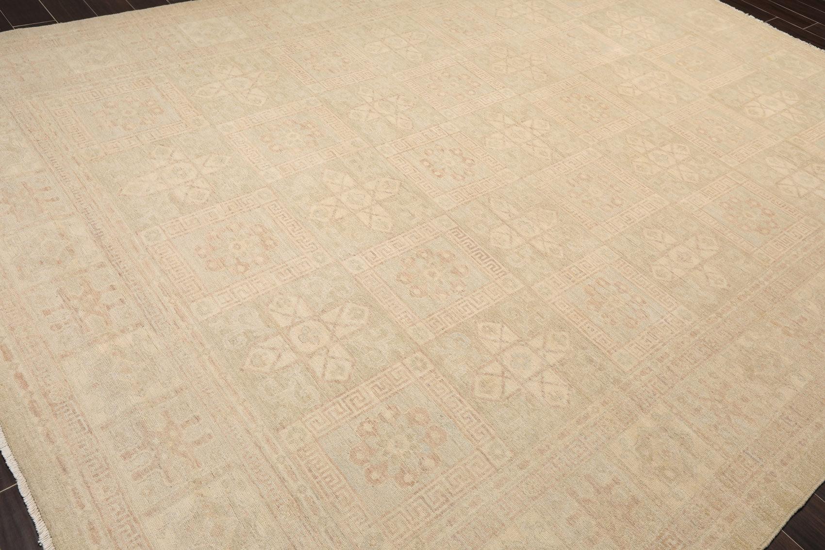 Muted 9'3" x 11'10" Hand Knotted 100% Wool Super fine Peshawar Area Rug Beige-3