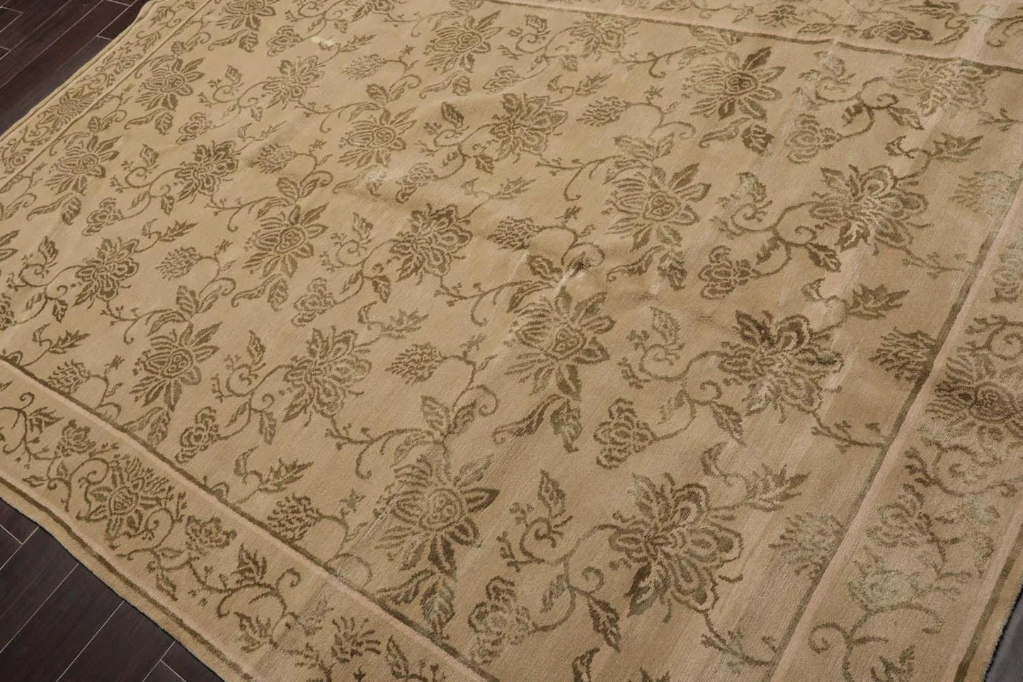 Tibetan Hand Knotted Wool & Silk Transitional Oriental Area Rug Tan 6' x 9'-2