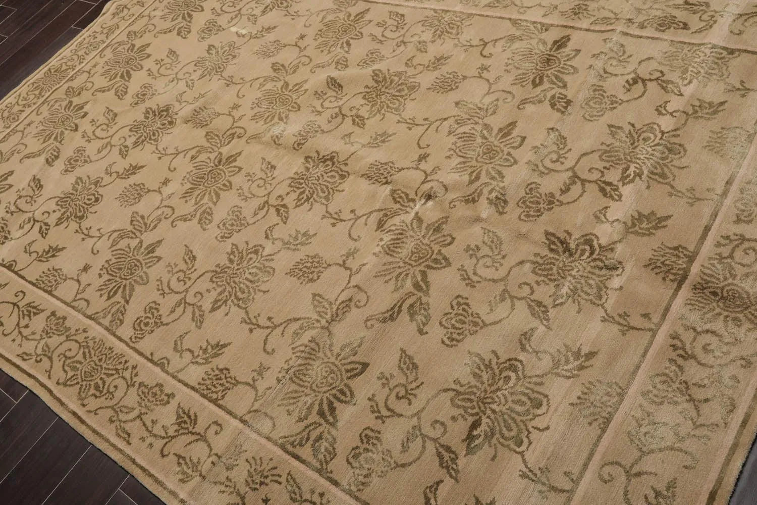 Tibetan Hand Knotted Wool & Silk Transitional Oriental Area Rug Tan 6' x 9'-2