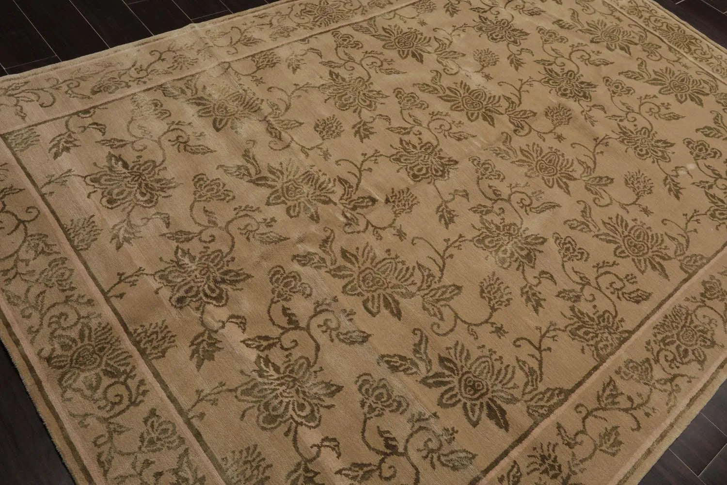 Tibetan Hand Knotted Wool & Silk Transitional Oriental Area Rug Tan 6' x 9'-3