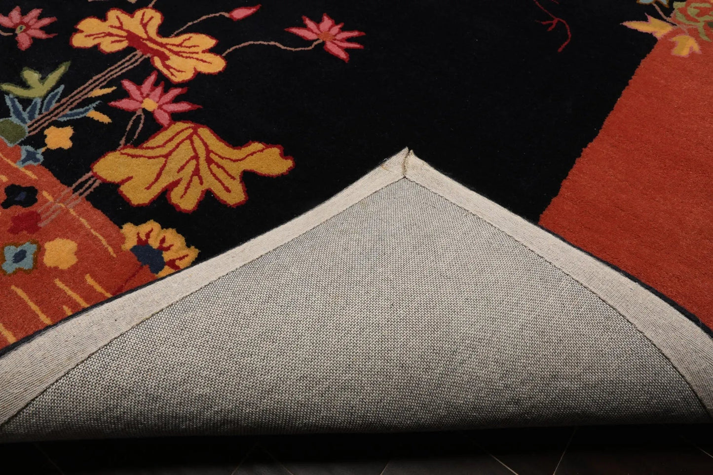 LoomBloom  Multi Sizes Black Hand Tufted Floral Chinese Art Deco New Zealand Wool Oriental Area Rug-3