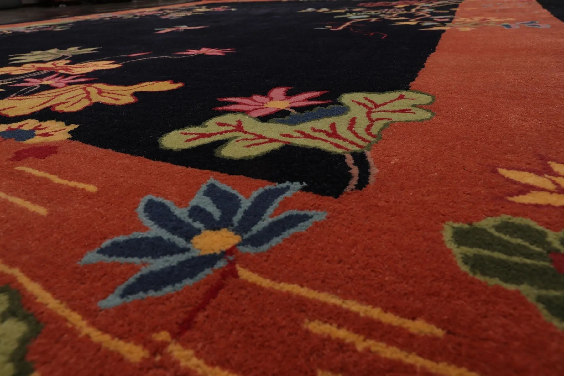 LoomBloom  Multi Sizes Black Hand Tufted Floral Chinese Art Deco New Zealand Wool Oriental Area Rug-2