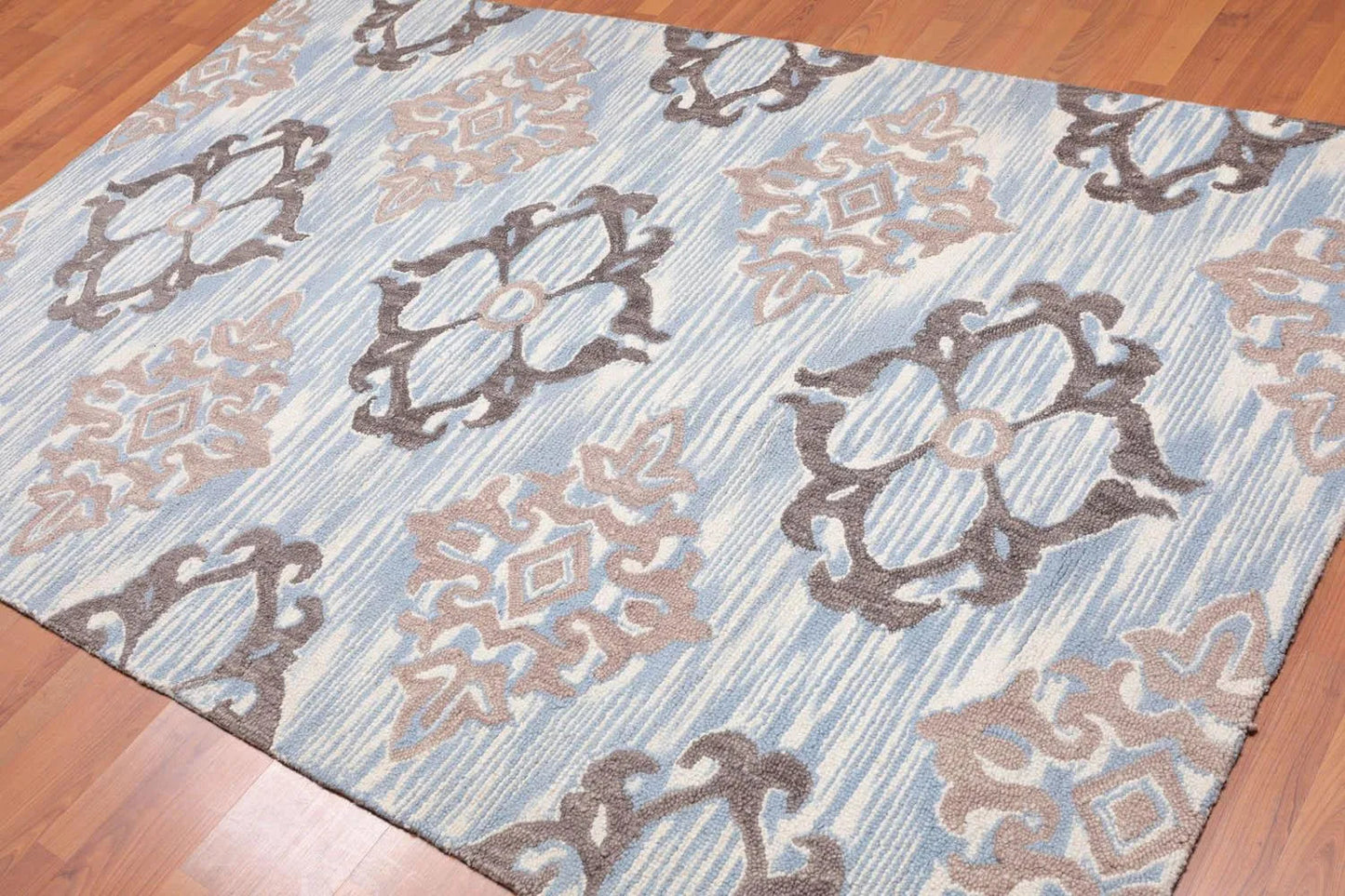 5' x 8' Handmade 100% Wool Loop Pile Area rug Transitional Ivory-0