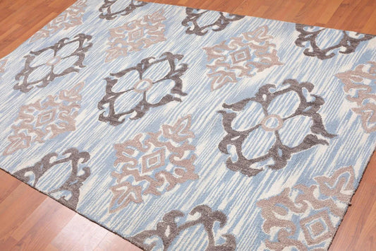 5' x 8' Handmade 100% Wool Loop Pile Area rug Transitional Ivory-0