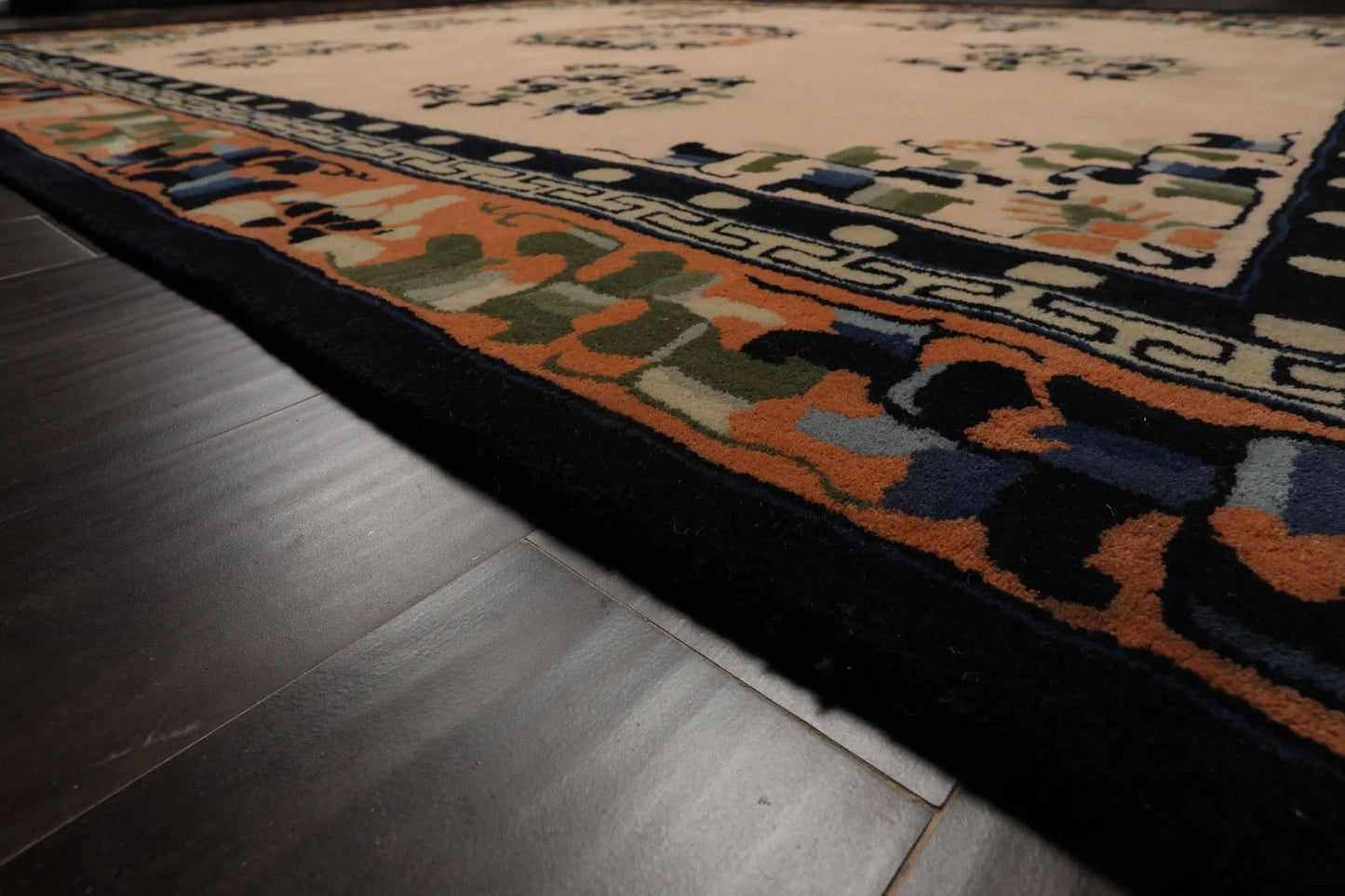 LoomBloom Multi Sizes Beige with Peach Undertone Hand Tufted Medallion Chinese Art Deco New Zealand Wool Oriental Area Rug-3