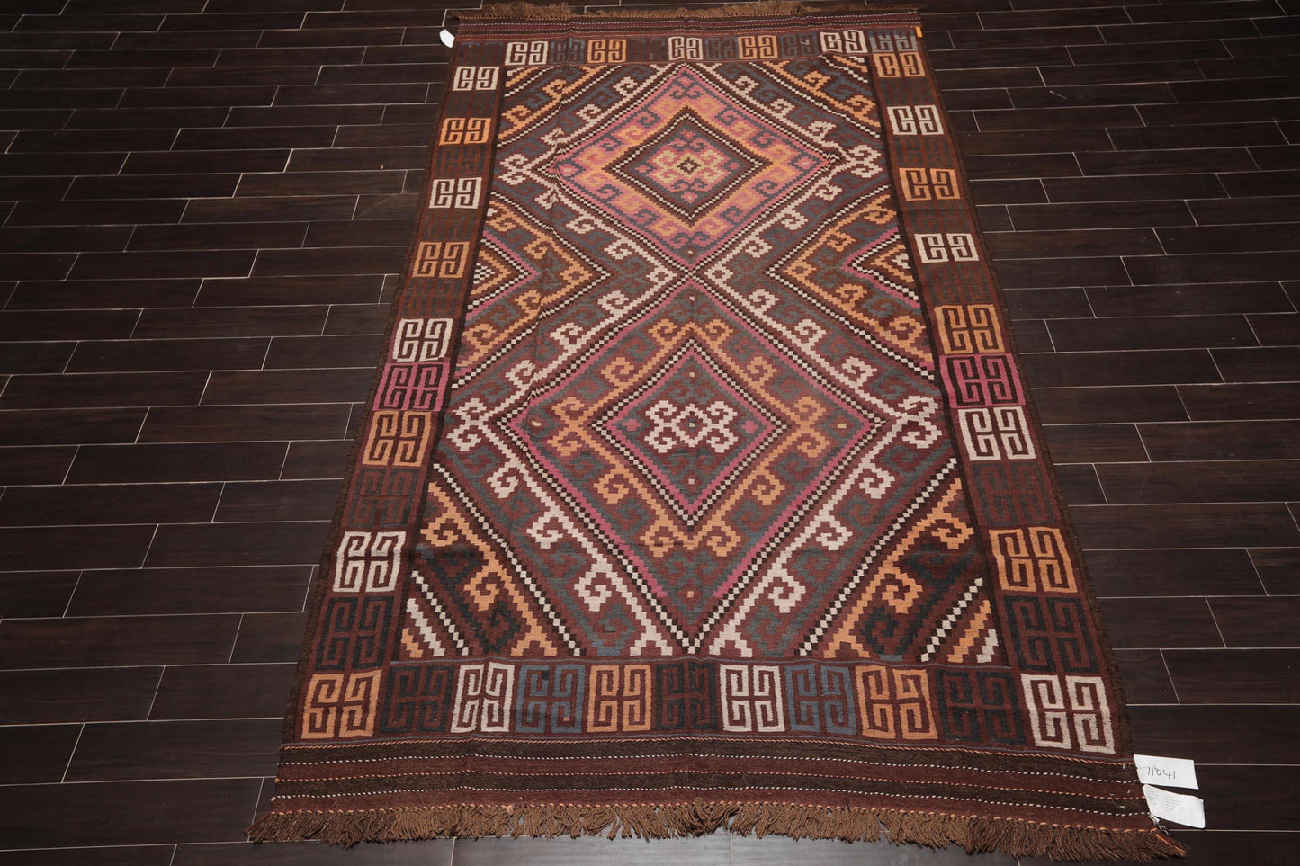 6'4"x11'8" Hand Woven Afghan Kilim Southwestern Runner Oriental Area Rug Brown-1