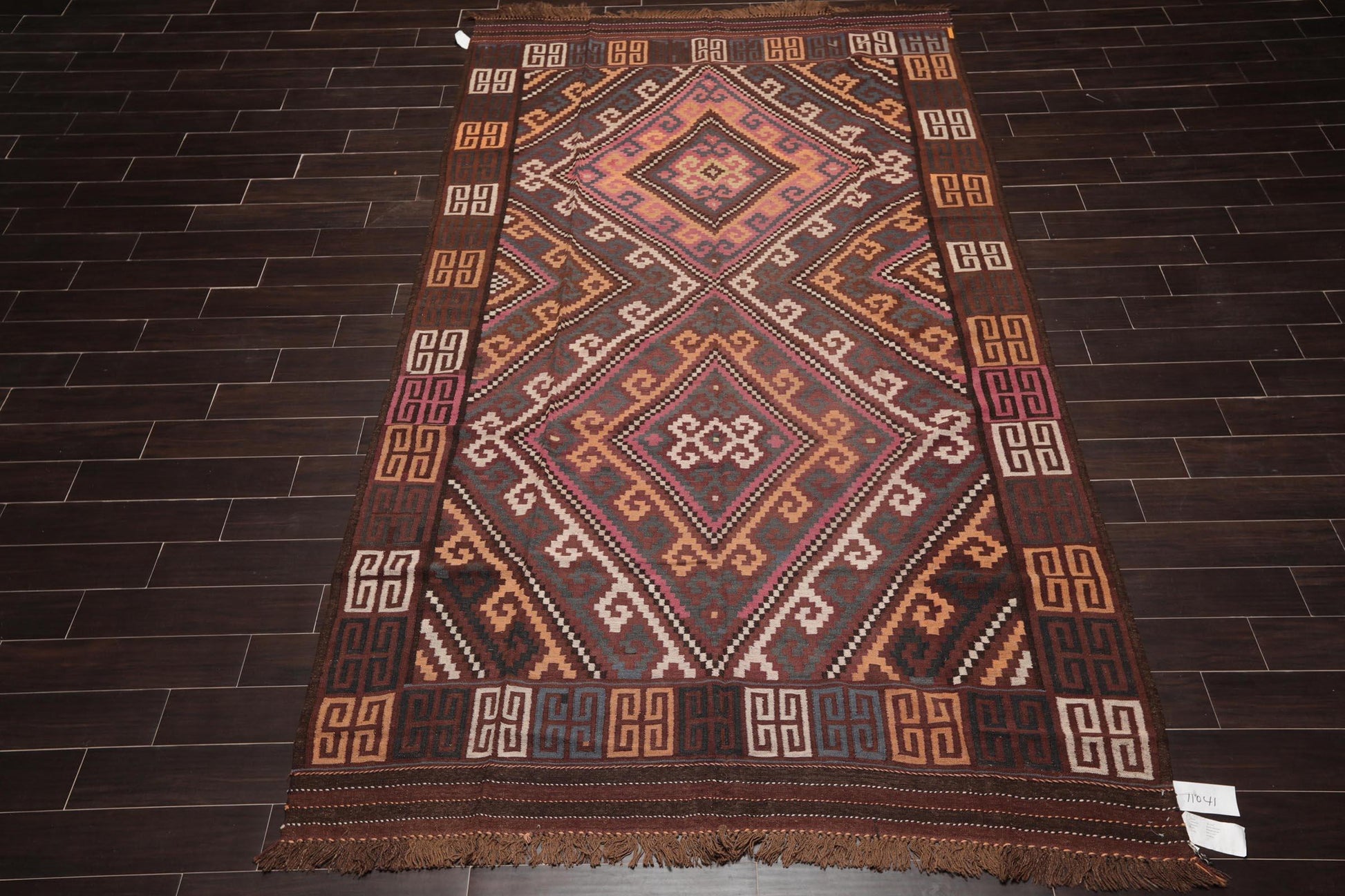 6'4"x11'8" Hand Woven Afghan Kilim Southwestern Runner Oriental Area Rug Brown-1