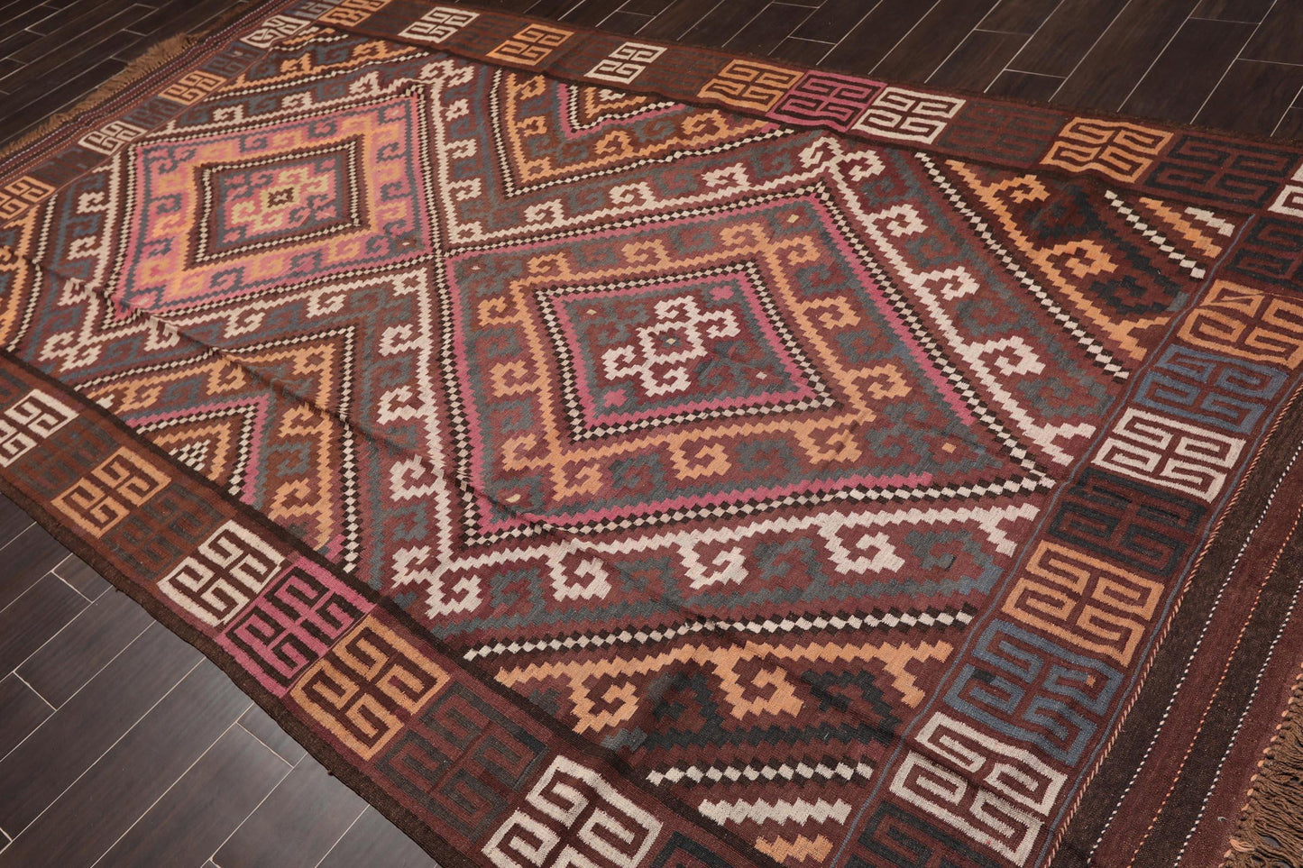 6'4"x11'8" Hand Woven Afghan Kilim Southwestern Runner Oriental Area Rug Brown-2