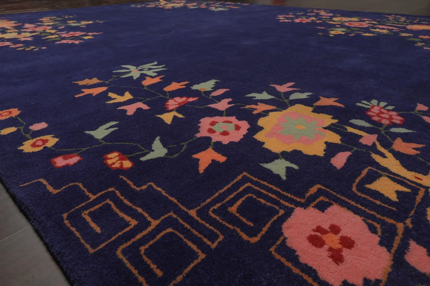 LoomBloom Multi Sizes Navy Hand Tufted Floral Chinese Art Deco New Zealand Wool Oriental Area Rug-2