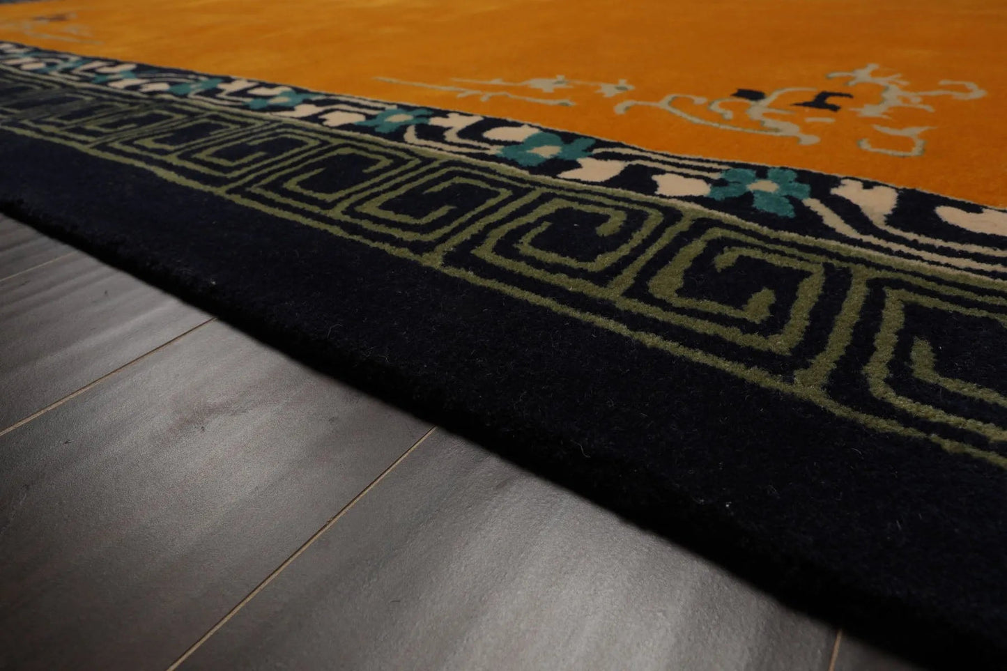 LoomBloom Multi Size Gold Hand Tufted Greek Key Chinese Art Deco New Zealand Wool Oriental Area Rug-2